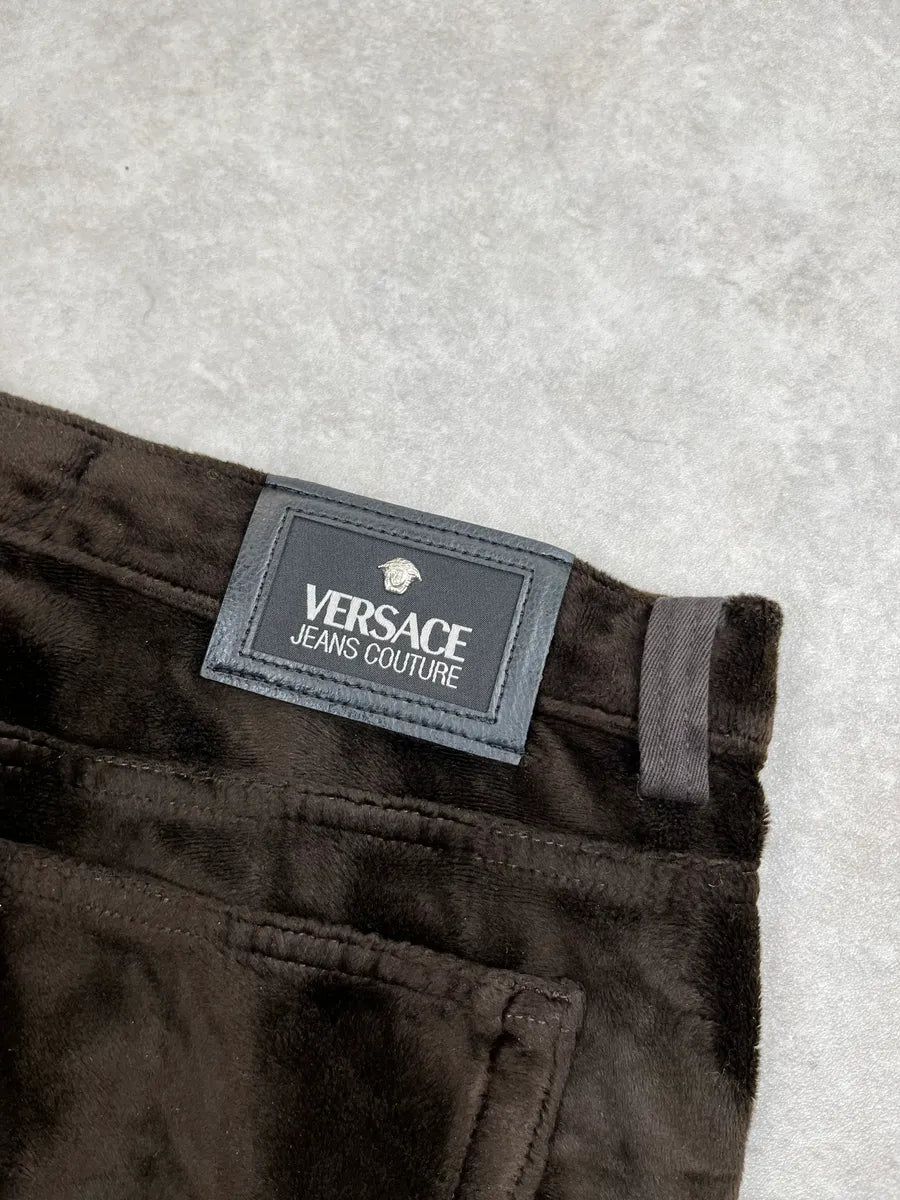 2000s Versace Brown Two Tone Contrast Velvet Panel Pants YxeTZkDE 8