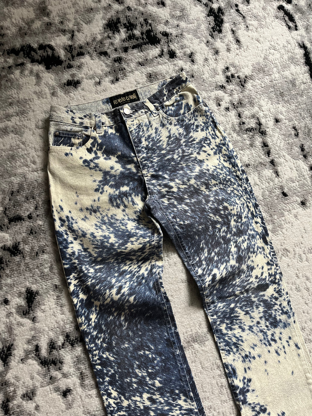 FW1999 Roberto Cavalli ファーリー カウプリント ムーブメント パンツ (XS/S)