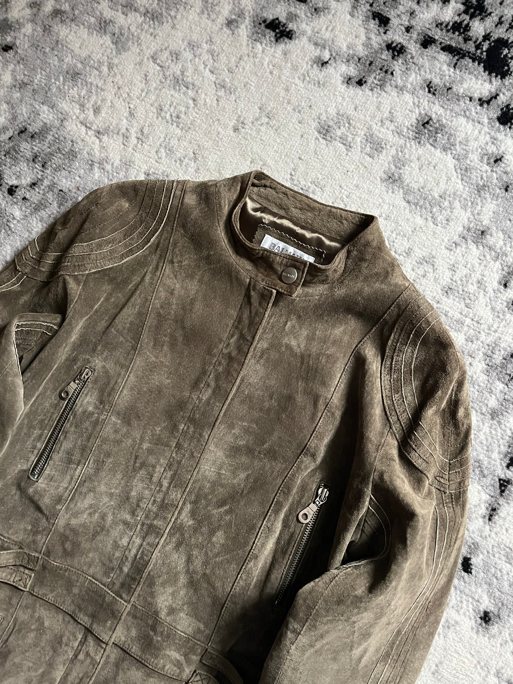 Balmain オリーブ プレリサイス ミニマル 7 ジップ ジャケット (XS/S)