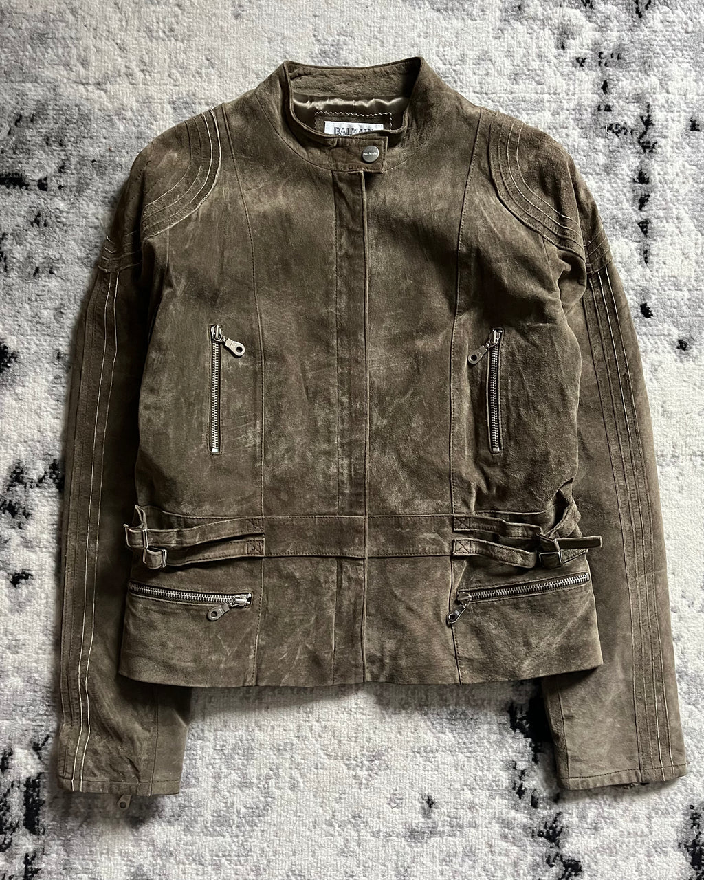 Balmain オリーブ プレリサイス ミニマル 7 ジップ ジャケット (XS/S)