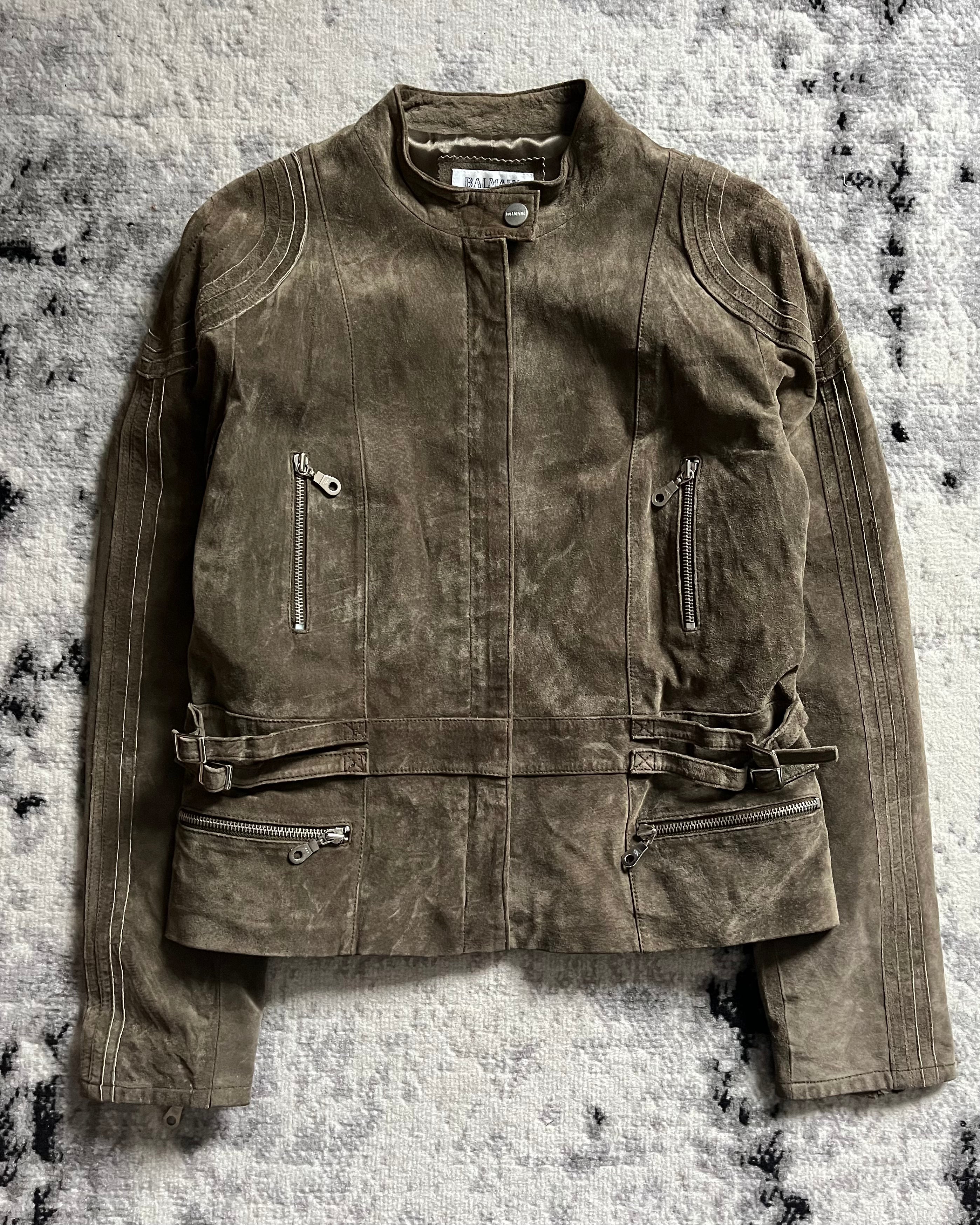 Balmain オリーブ プレリサイス ミニマル 7 ジップ ジャケット (XS/S)