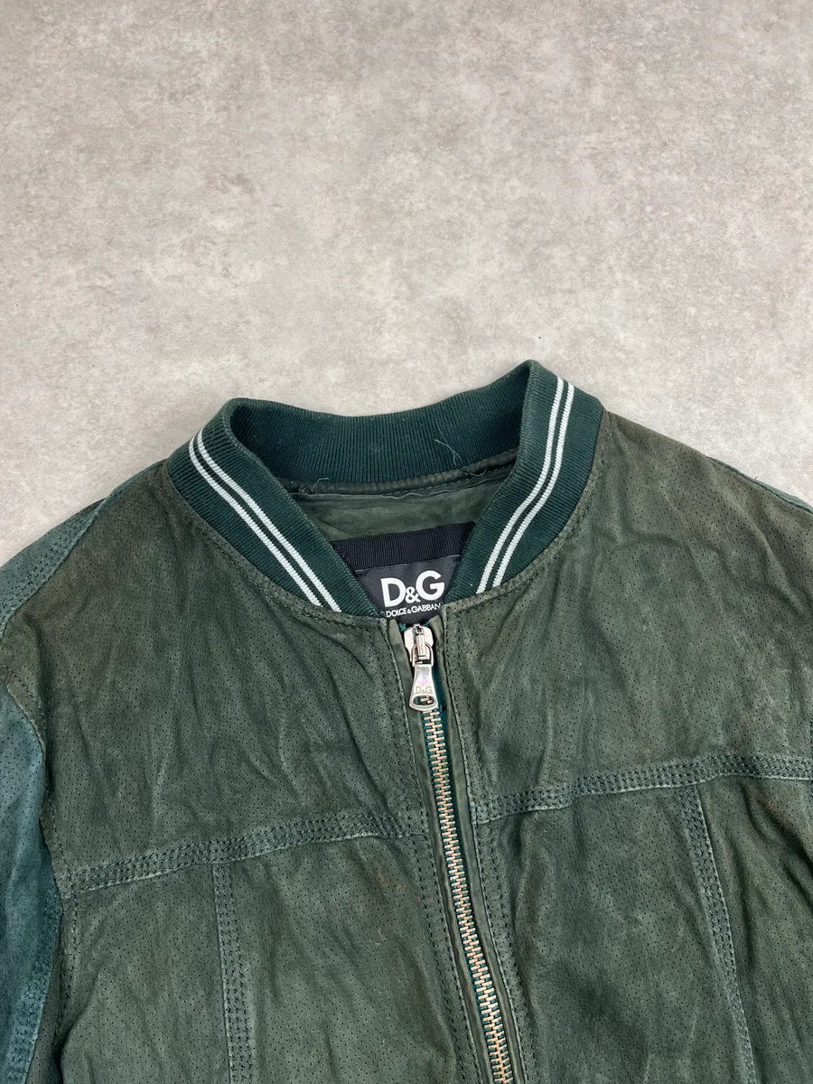 2000s Dolce & Gabbana Green Leather Perforated Bomber Jacket NOrOwxCL 5