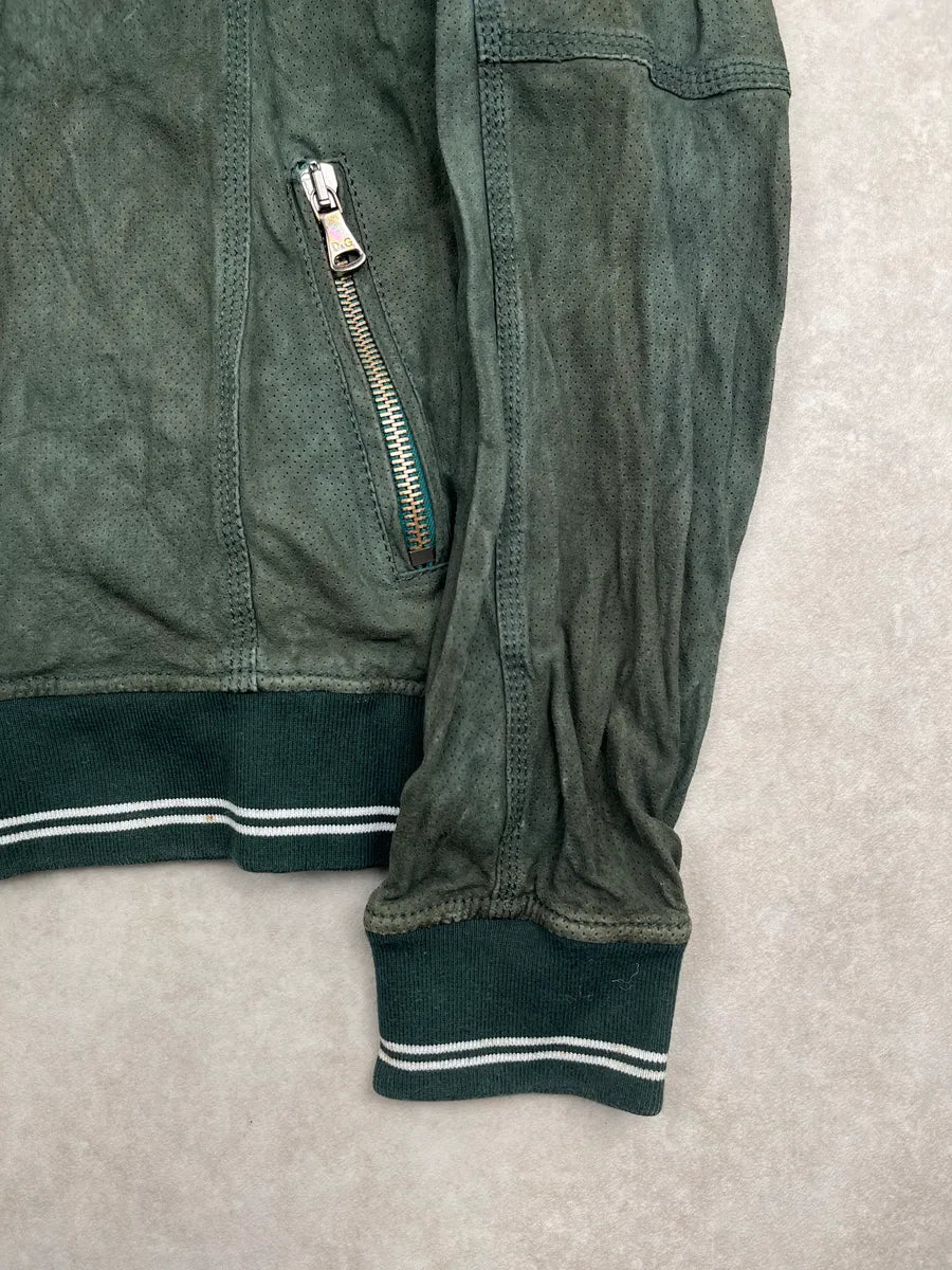 2000s Dolce & Gabbana Green Leather Perforated Bomber Jacket NOrOwxCL 7