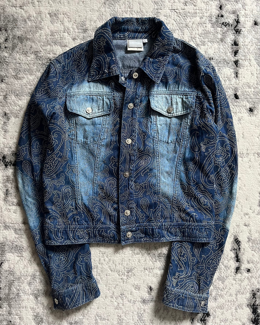 ヴェルサーチ ブルー フェード プレシャス デニム ジャケット (XS)