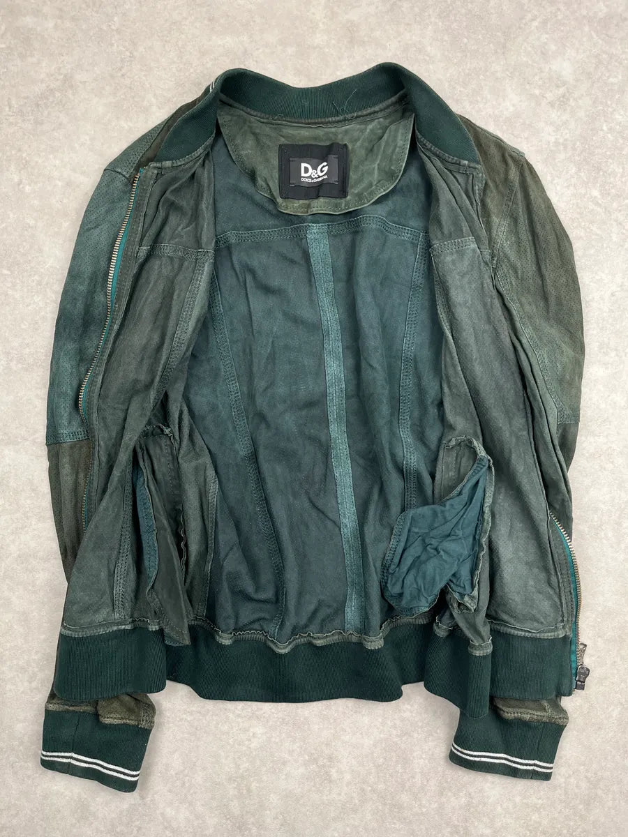 2000s Dolce & Gabbana Green Leather Perforated Bomber Jacket NOrOwxCL 3