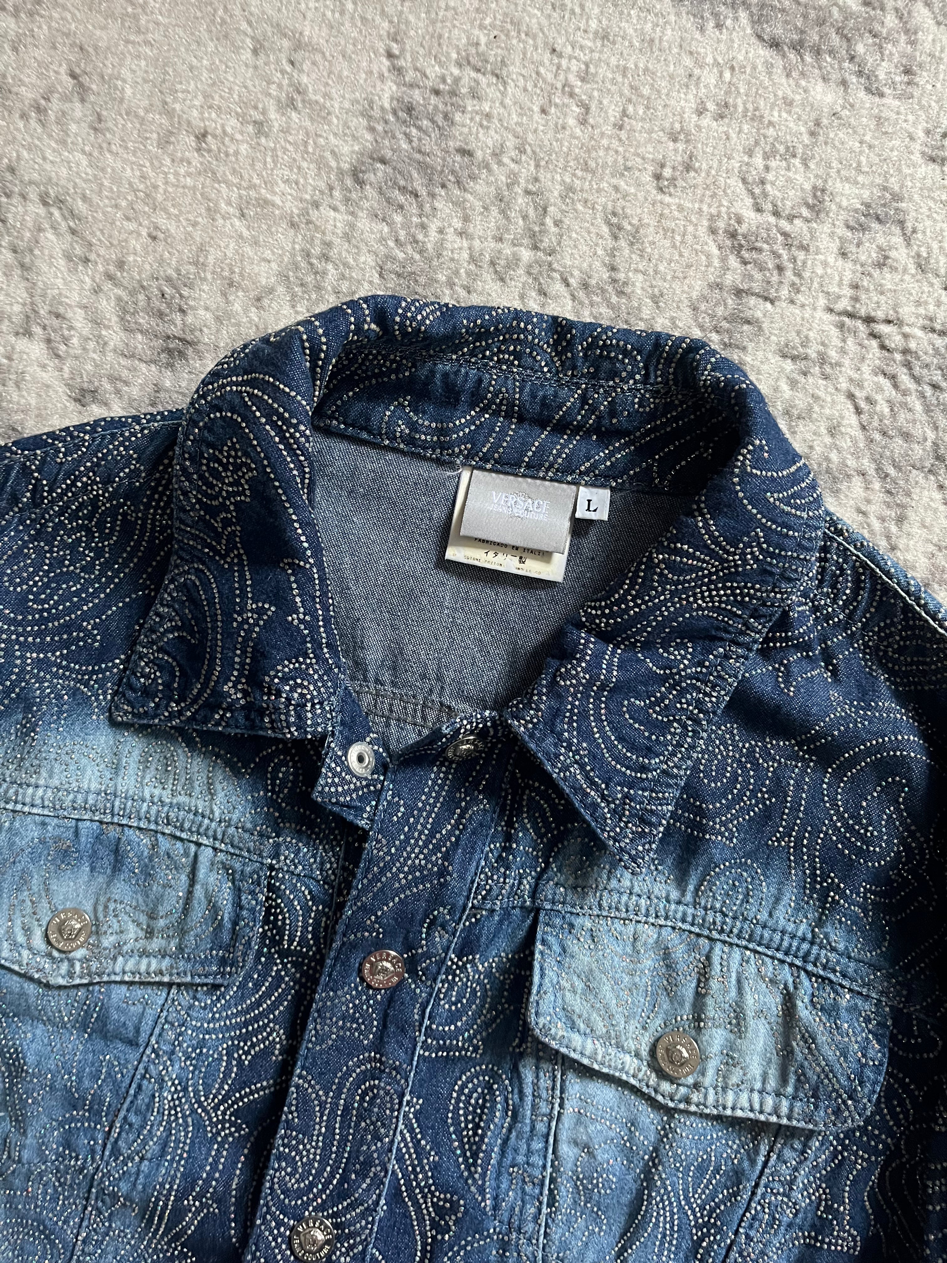 ヴェルサーチ ブルー フェード プレシャス デニム ジャケット (XS)