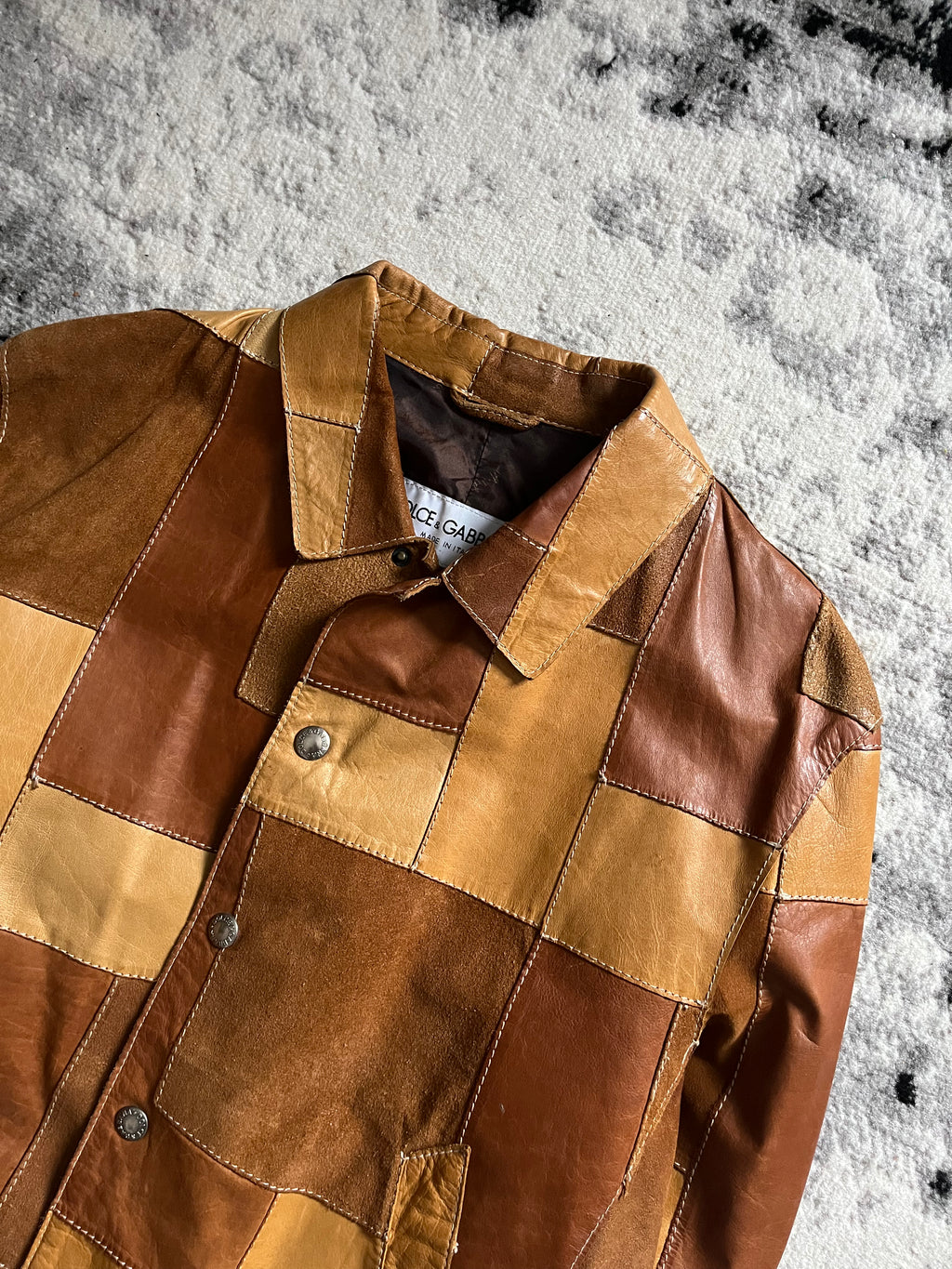 SS2001 Dolce & Gabbana Patchwork Camel Leather Jacket (M)