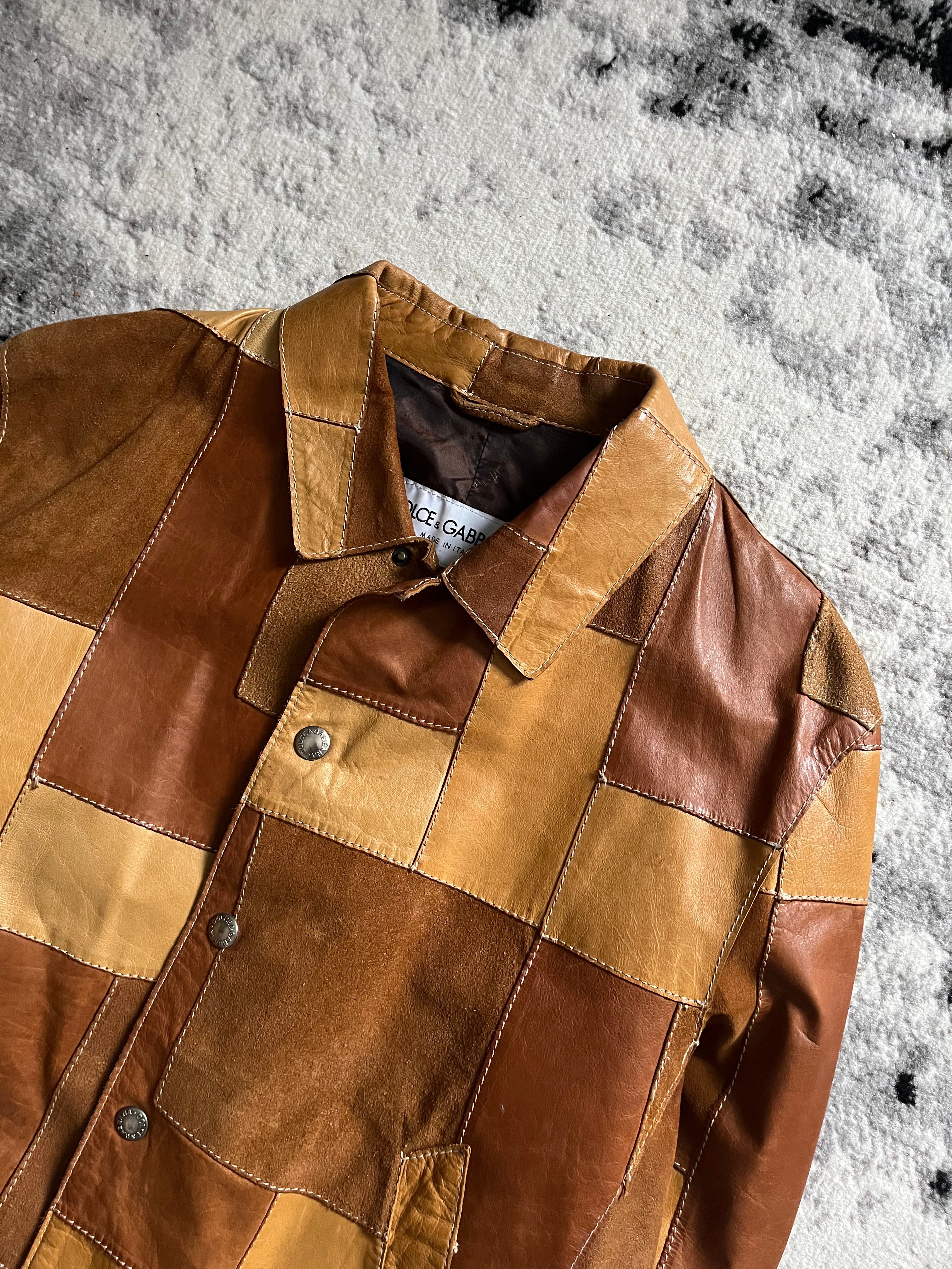 SS2001 Dolce & Gabbana Patchwork Camel Leather Jacket (M)