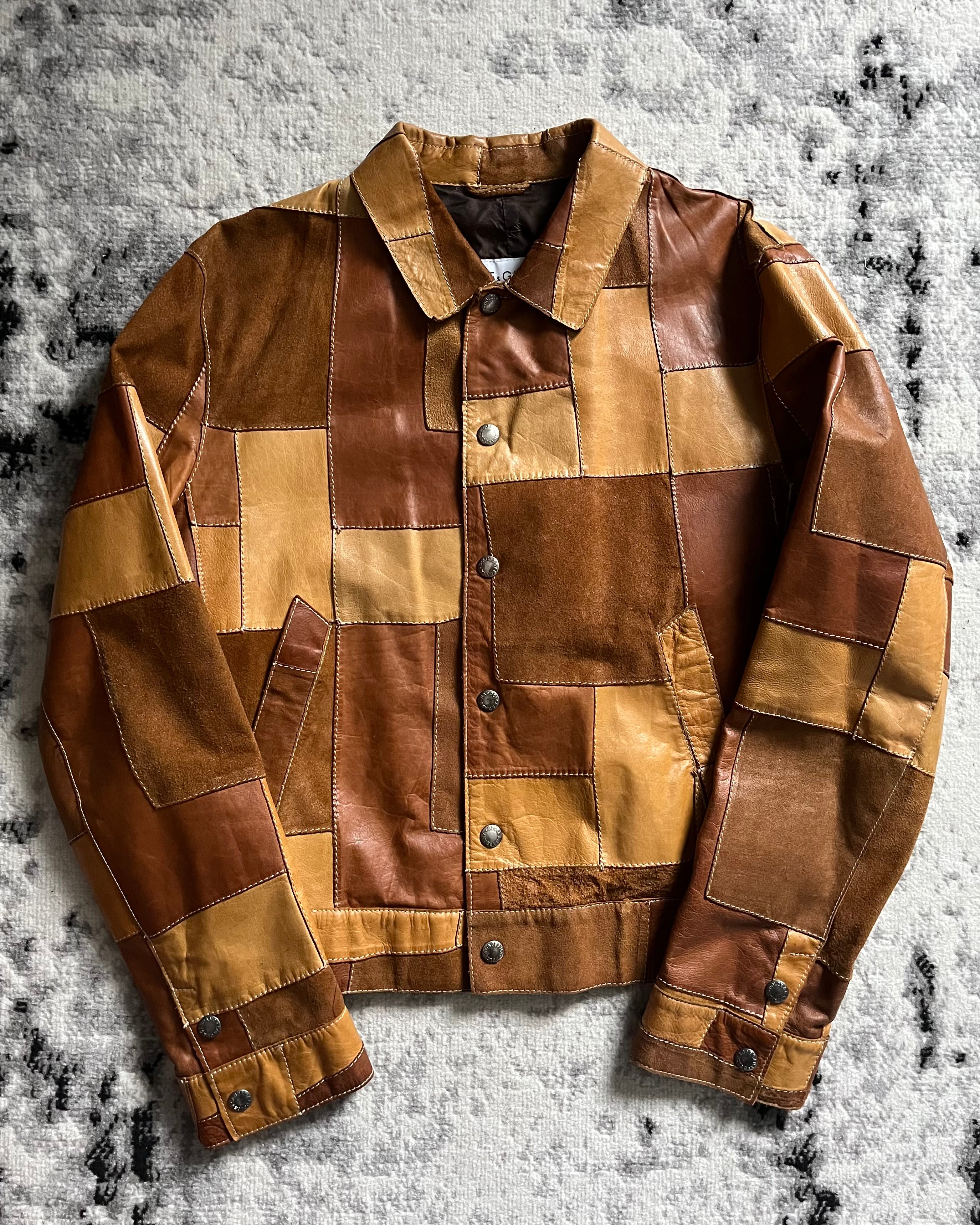 SS2001 Dolce & Gabbana Patchwork Camel Leather Jacket (M)