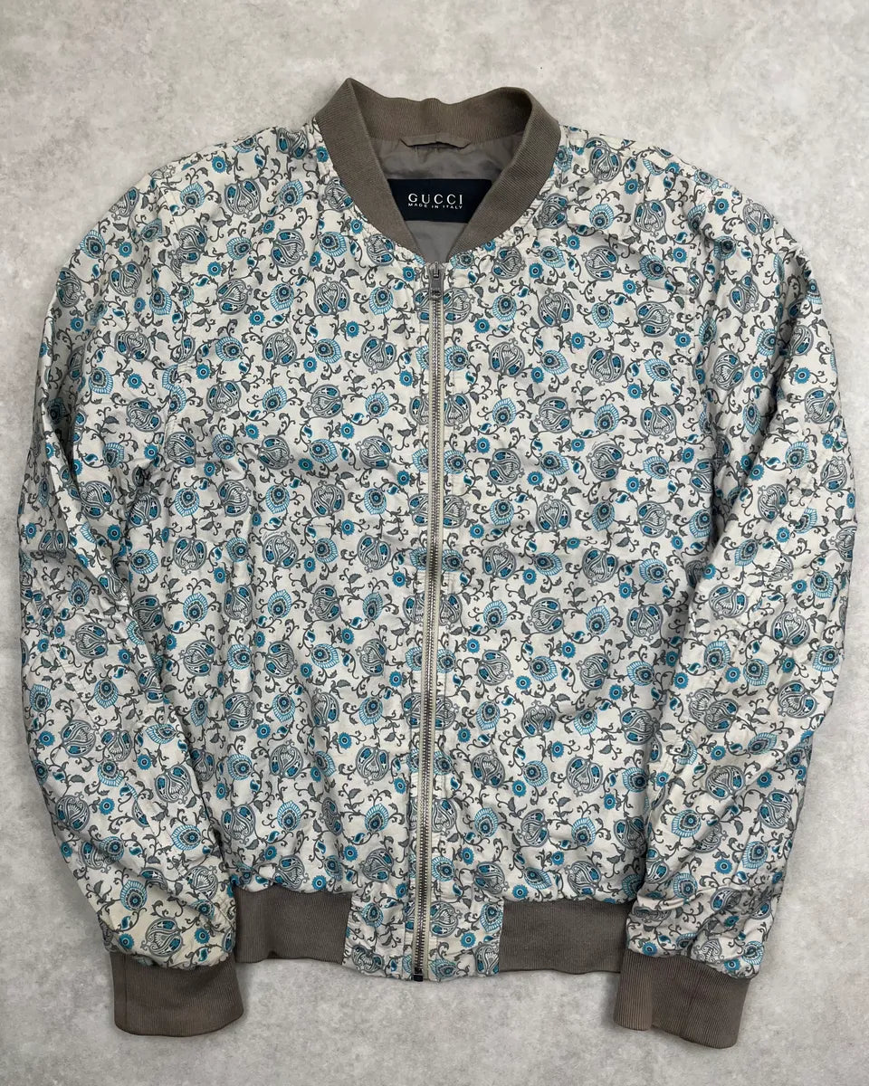 SS2013 Gucci Light Grey Silk Paisley Light Jacket KpkGBgC 0