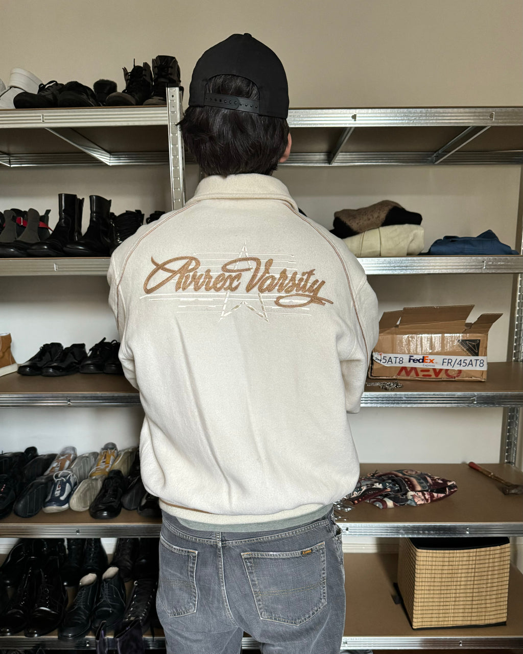 1980年代 AVIREX クリーミーウール ニューヨーク バーシティ ジャケット (L/XL)