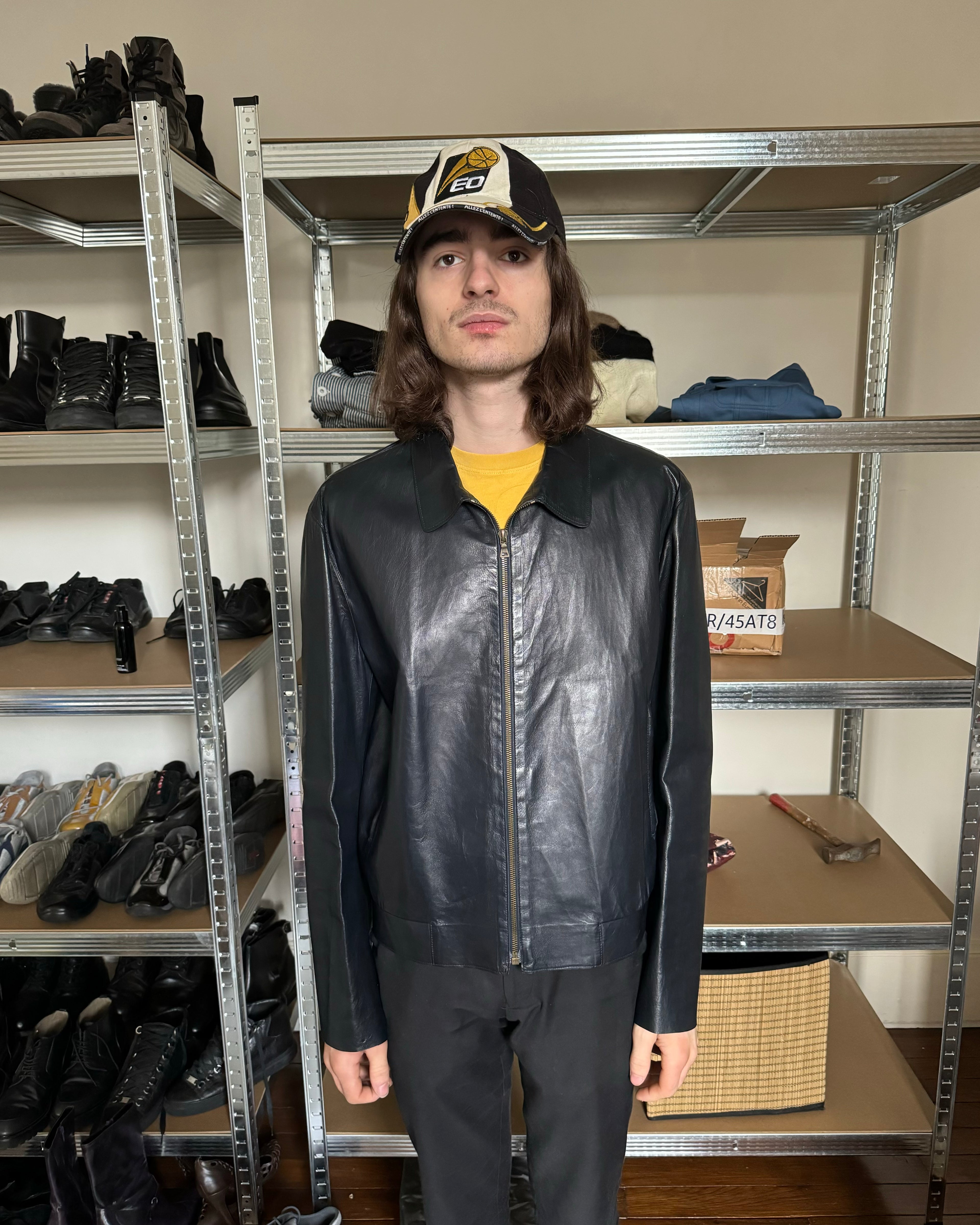 prada 2000aw レザージャケット AW2000 プラダ ピュアネイビー アルティメットレザージャケット(M