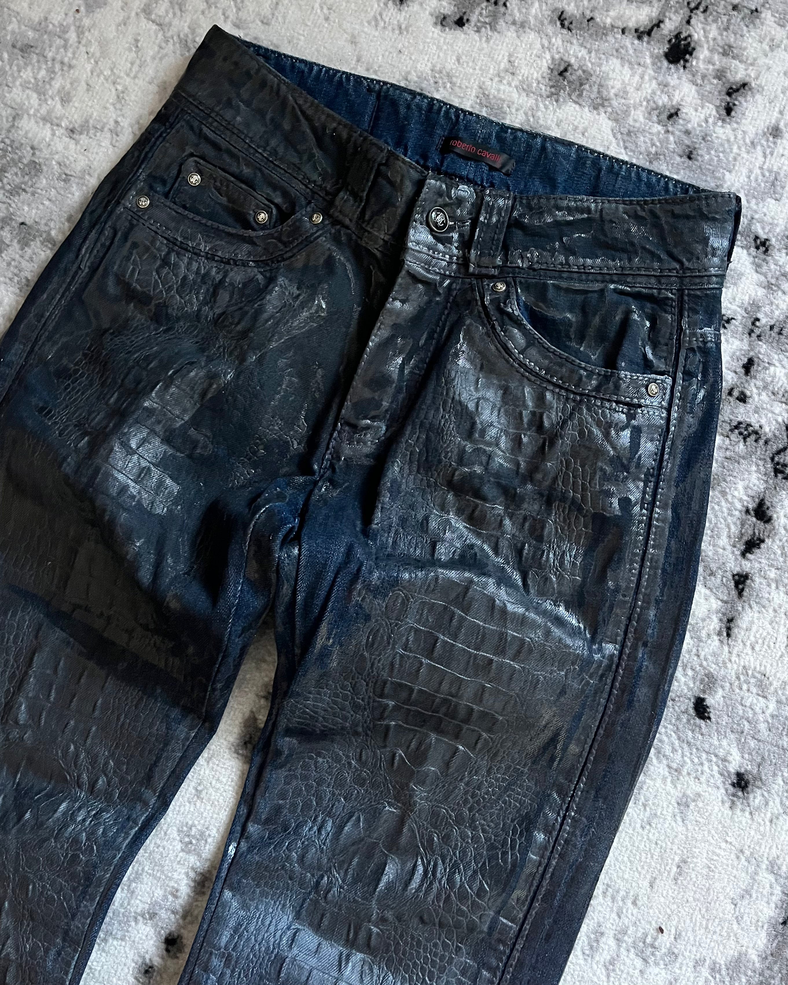 SS2004 Roberto Cavalli Dark Hybrid Crocodile Denim Pants (M)
