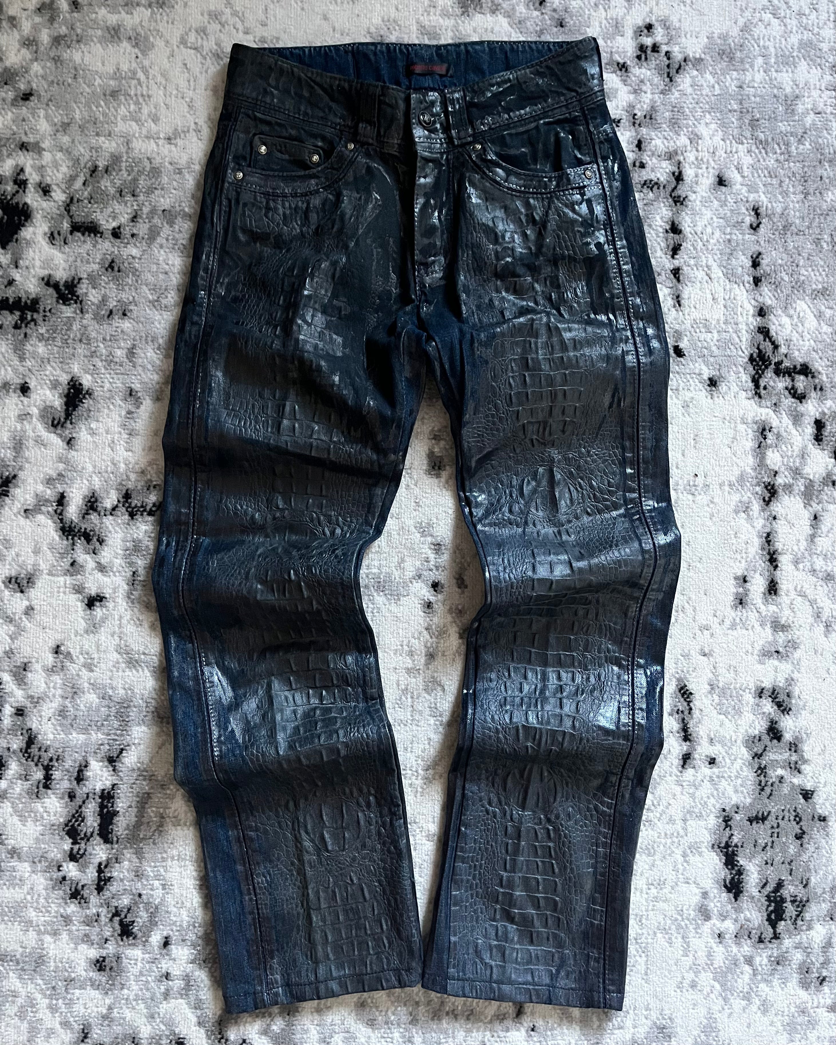SS2004 Roberto Cavalli Dark Hybrid Crocodile Denim Pants (M)