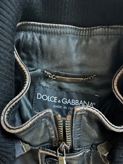 AW2003 Dolce &amp; Gabbana 可拆卸拉链马皮夹克 (M)