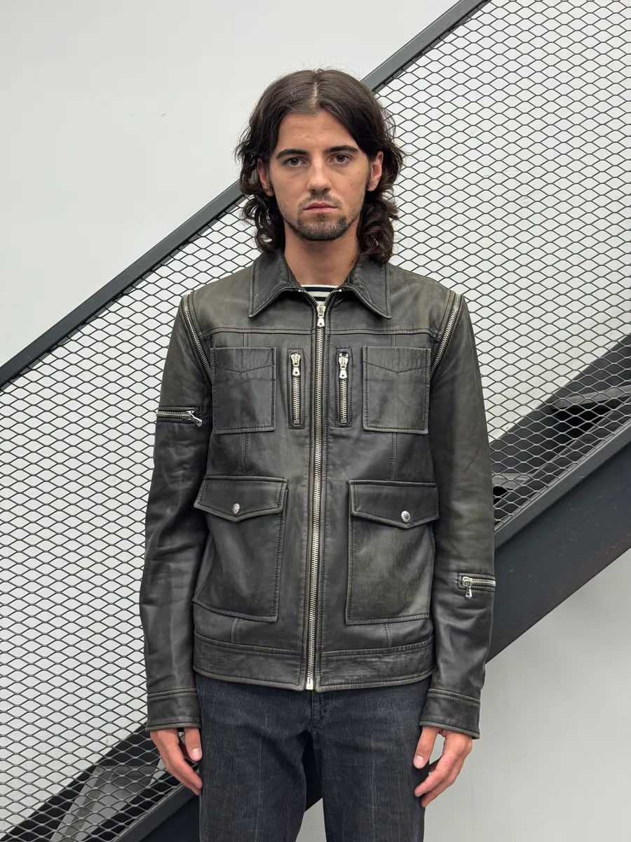 SS2002 Dolce & Gabbana Black Leather Detachable-Sleeve Multi-Pocket Leather Jacket eqBzPgNg 2
