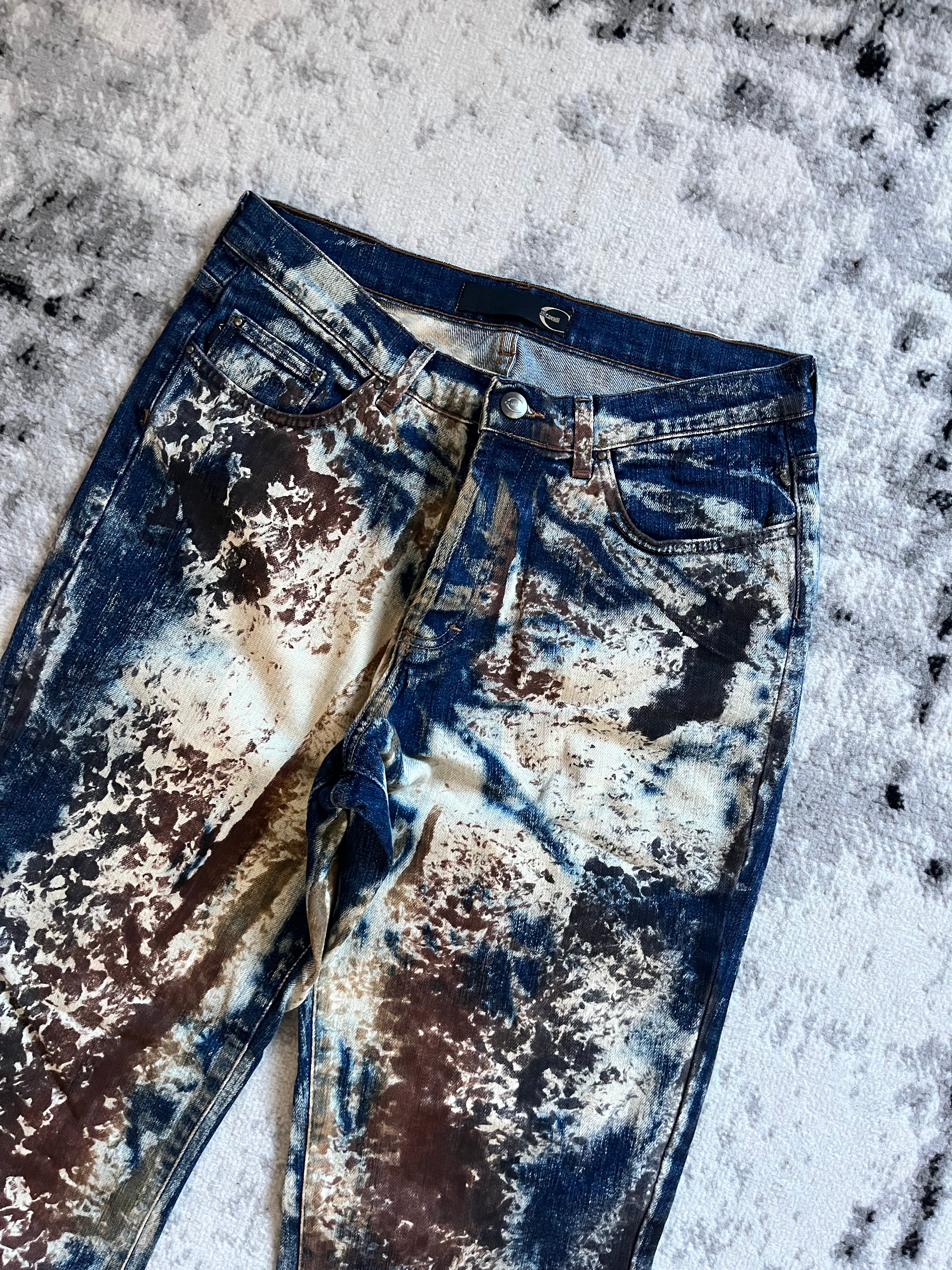 00s Cavalli 侵食世界のユニークなデニムパンツ (S) 