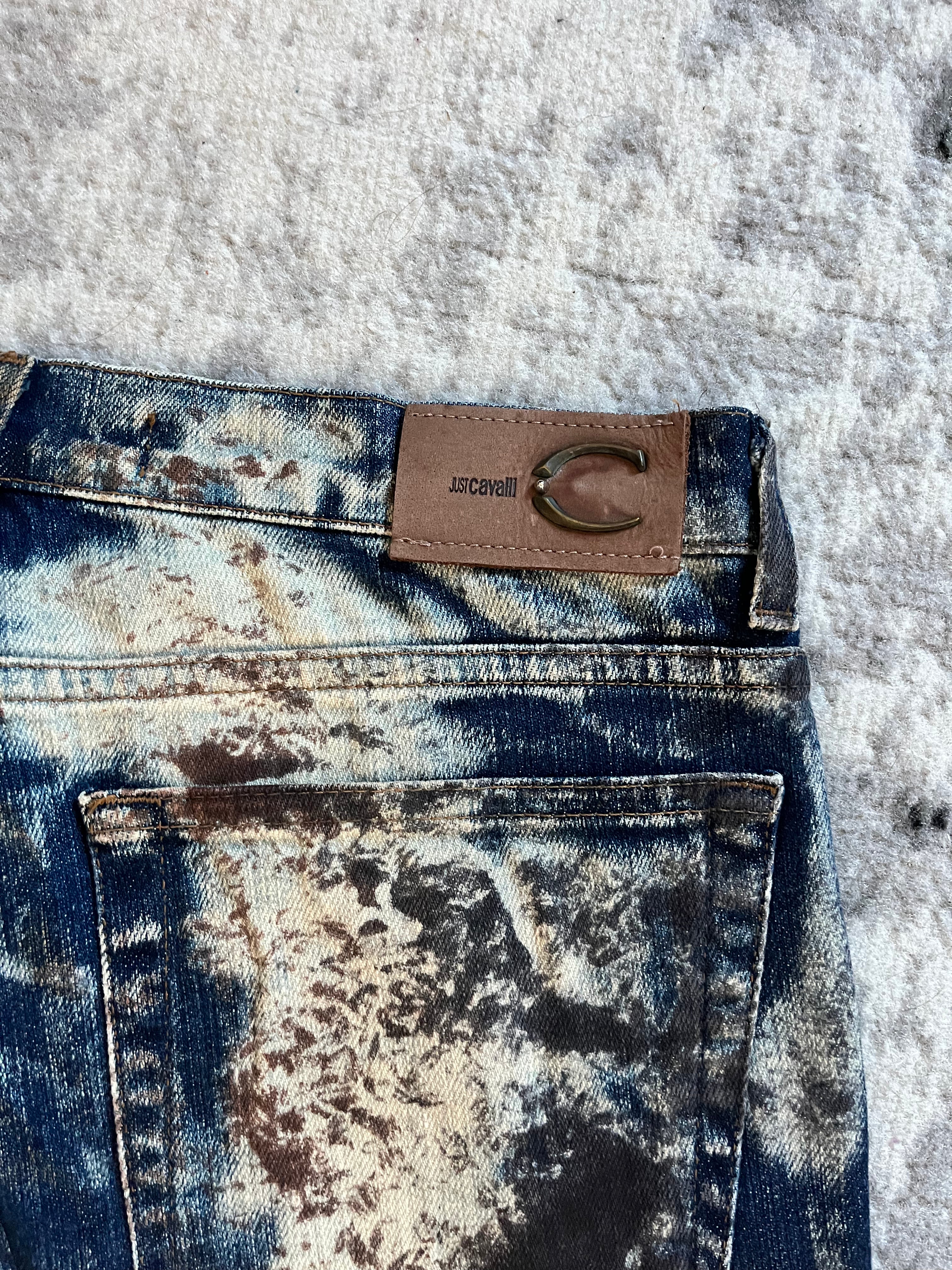 00s Cavalli 侵食世界のユニークなデニムパンツ (S) 