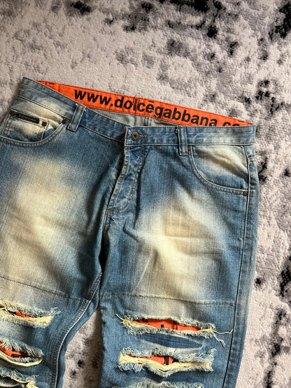 FW2006 Dolce & Gabbana Orange Poem Faded Jeans (L/XL)