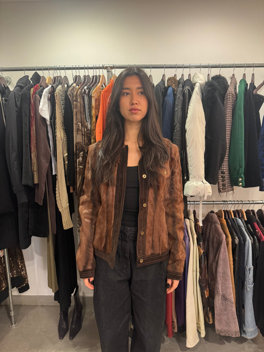 2000s Dolce & Gabbana Brown Fur Buttoned Velvet Jacket