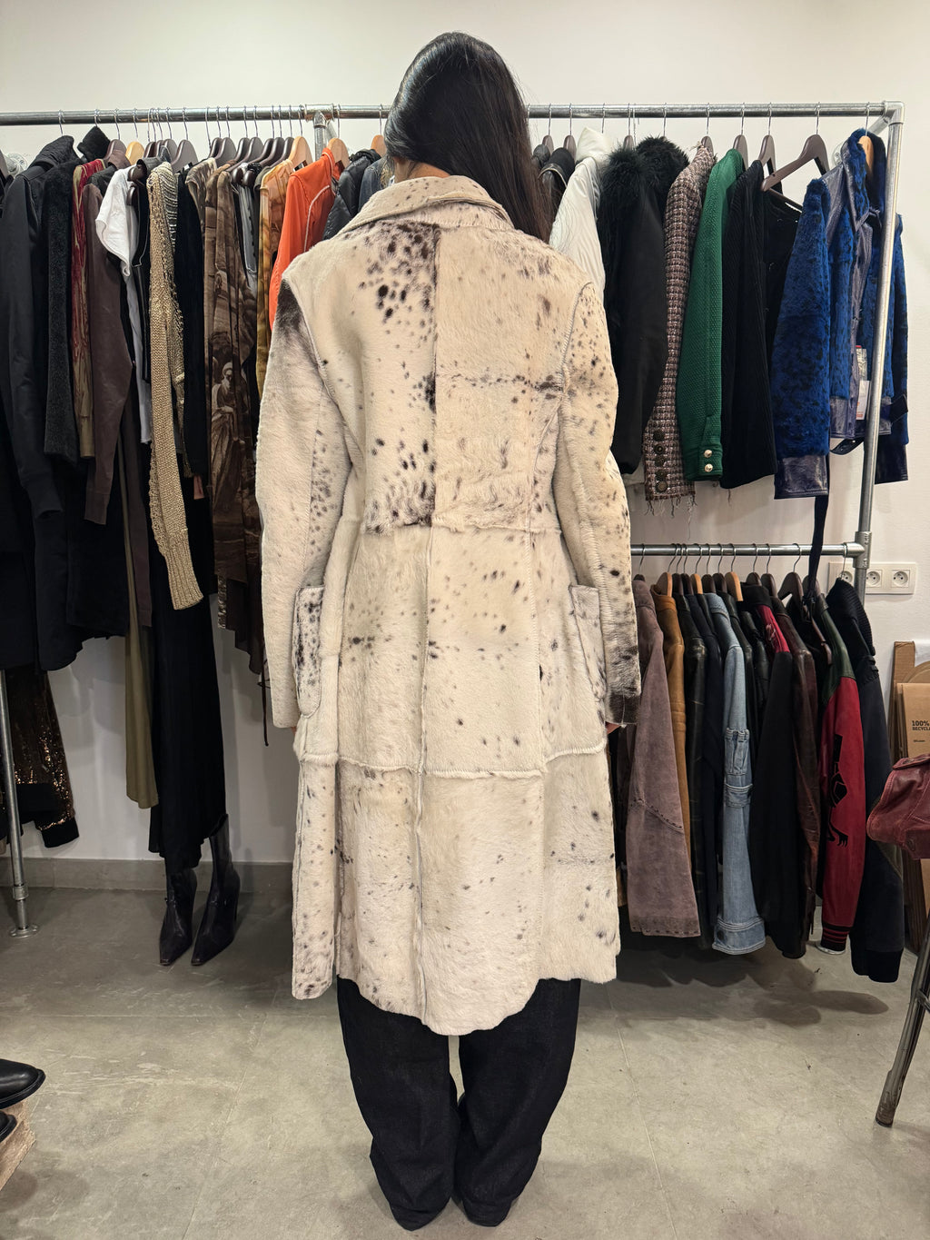 AW2006 Cavalli White Pony Hair Winter Leopard Effect Long Leather Jacket