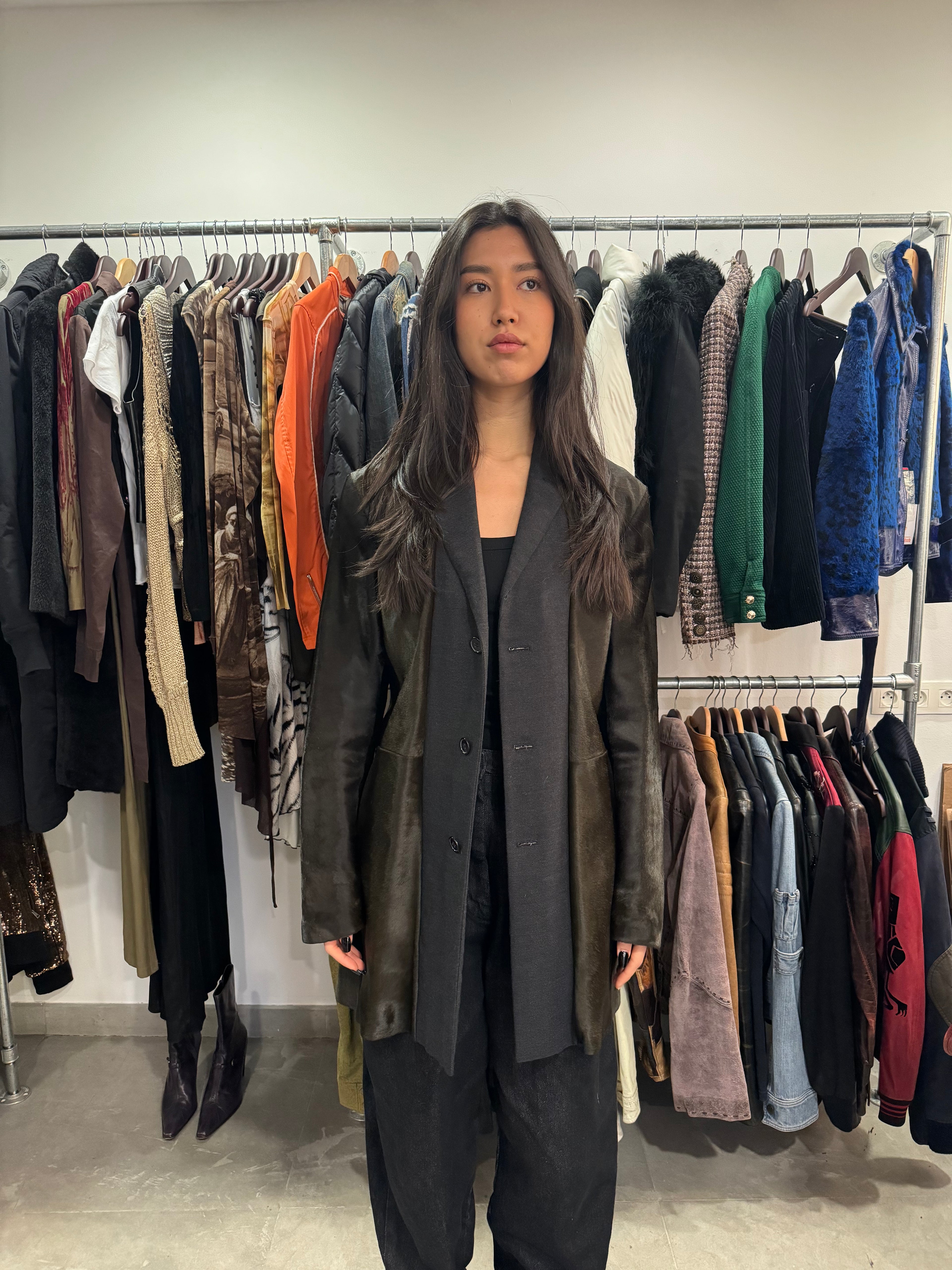 Marni Fur Calf Leather & Wool Long Jacket
