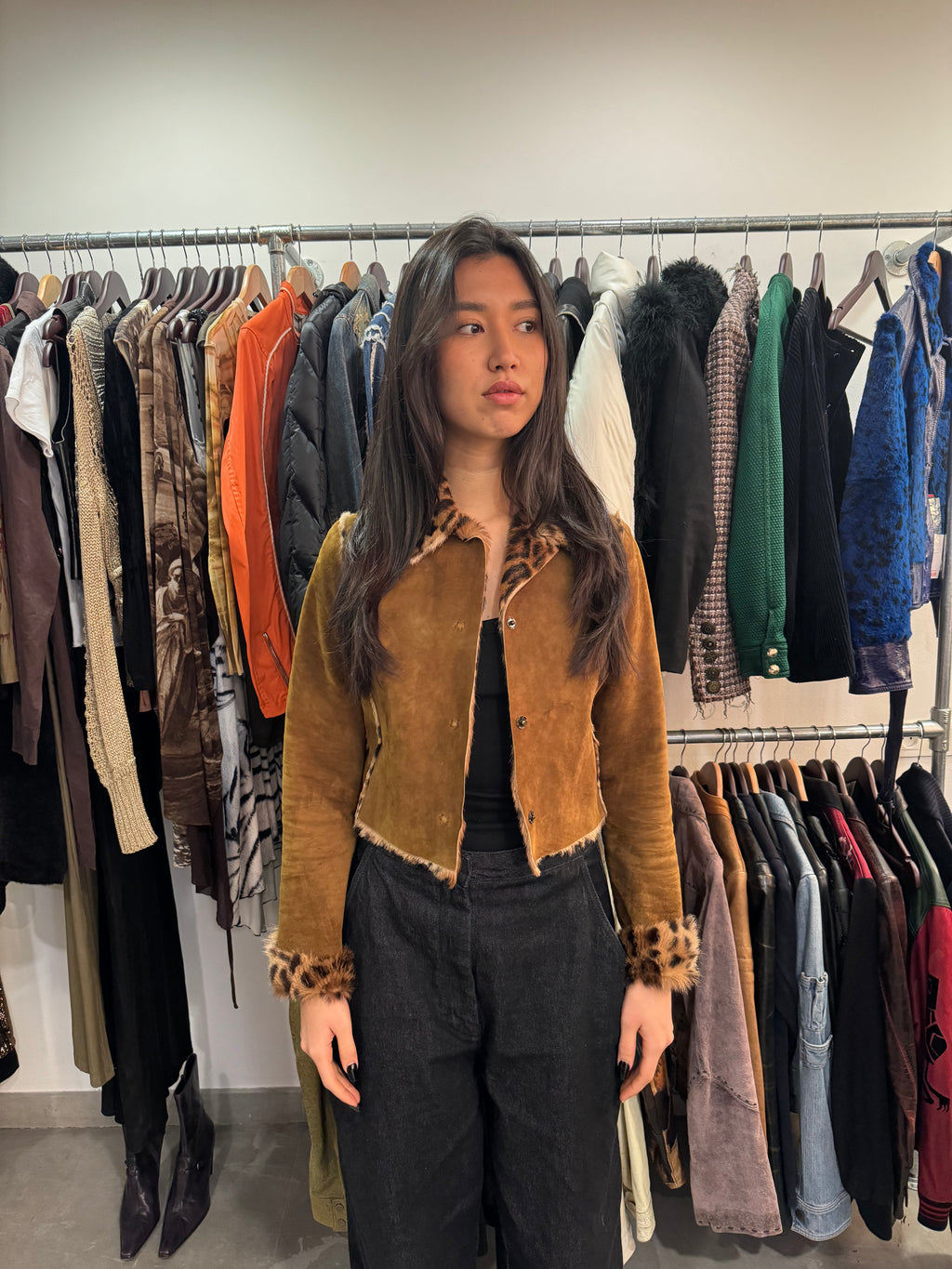 Dolce & Gabbana Leopard Fur Leather Buttoned Jacket