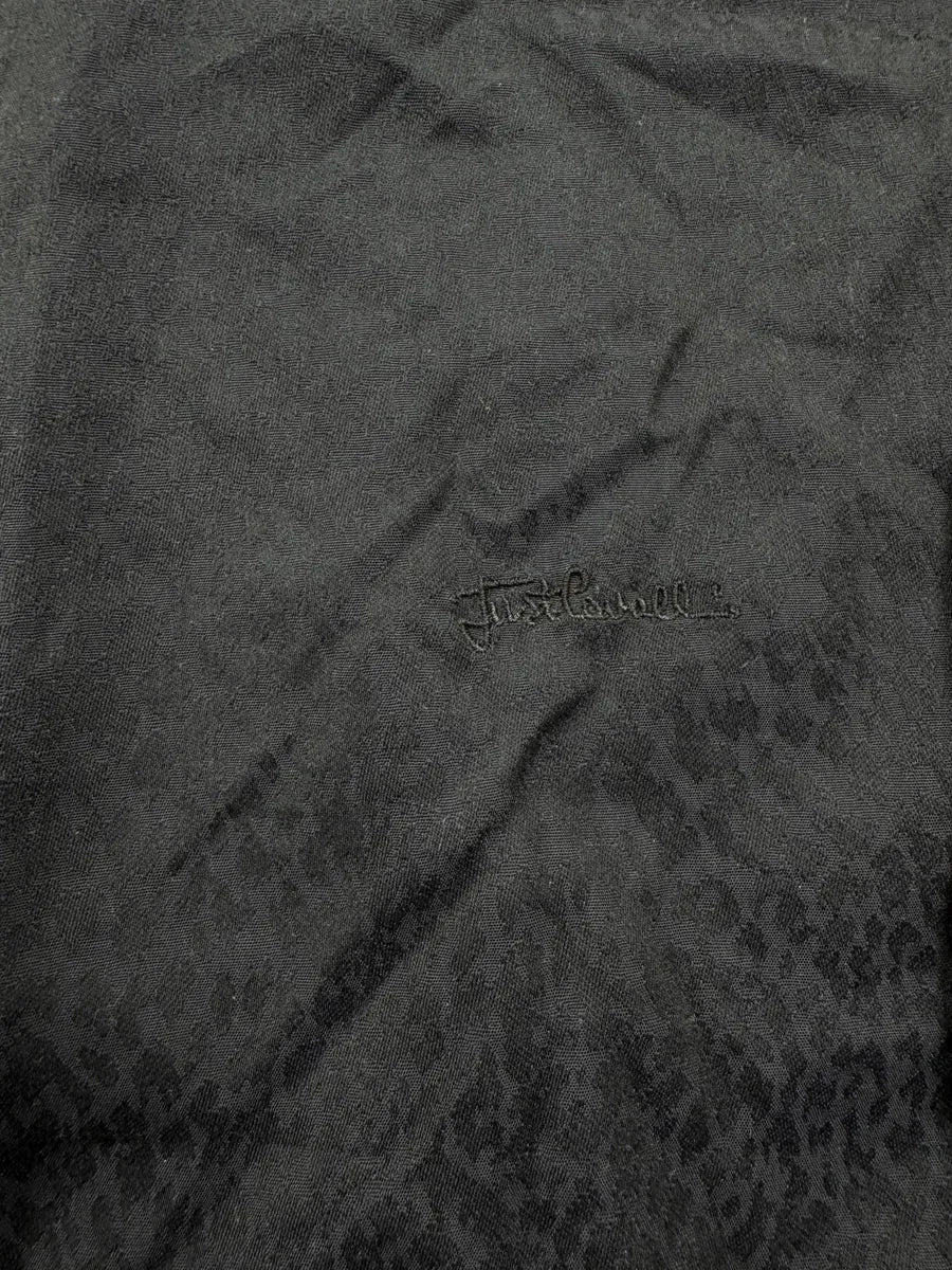 SS2016 Cavalli Dark Navy Tonal Leopard Jacquard Logo Embroidered Shirt fgojDGrQ 5
