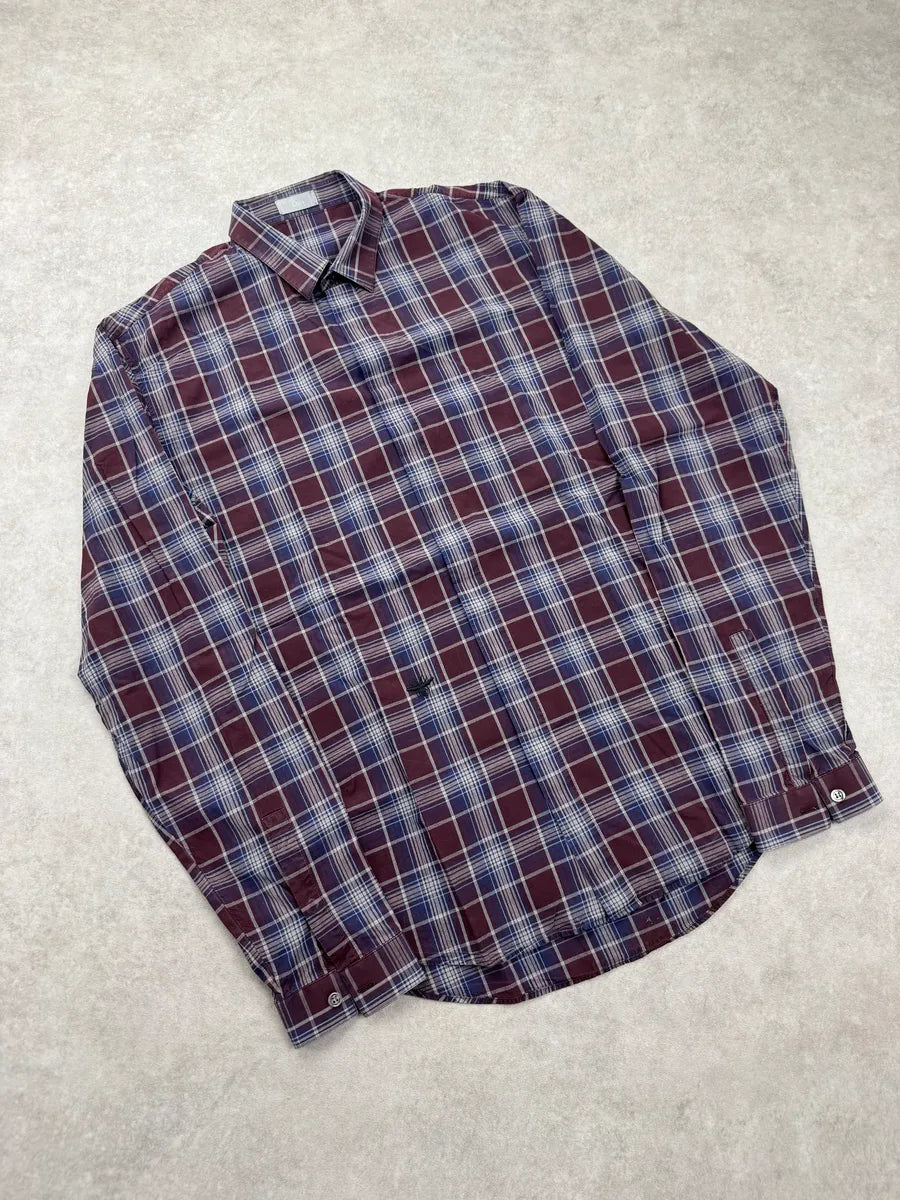 SS2009 Dior Homme Burgundy & Navy Plaid Bee Embroidered Shirt by Kris Van Assche lBanEYtb 3