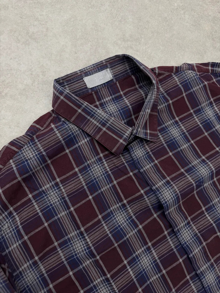 SS2009 Dior Homme Burgundy & Navy Plaid Bee Embroidered Shirt by Kris Van Assche lBanEYtb 7