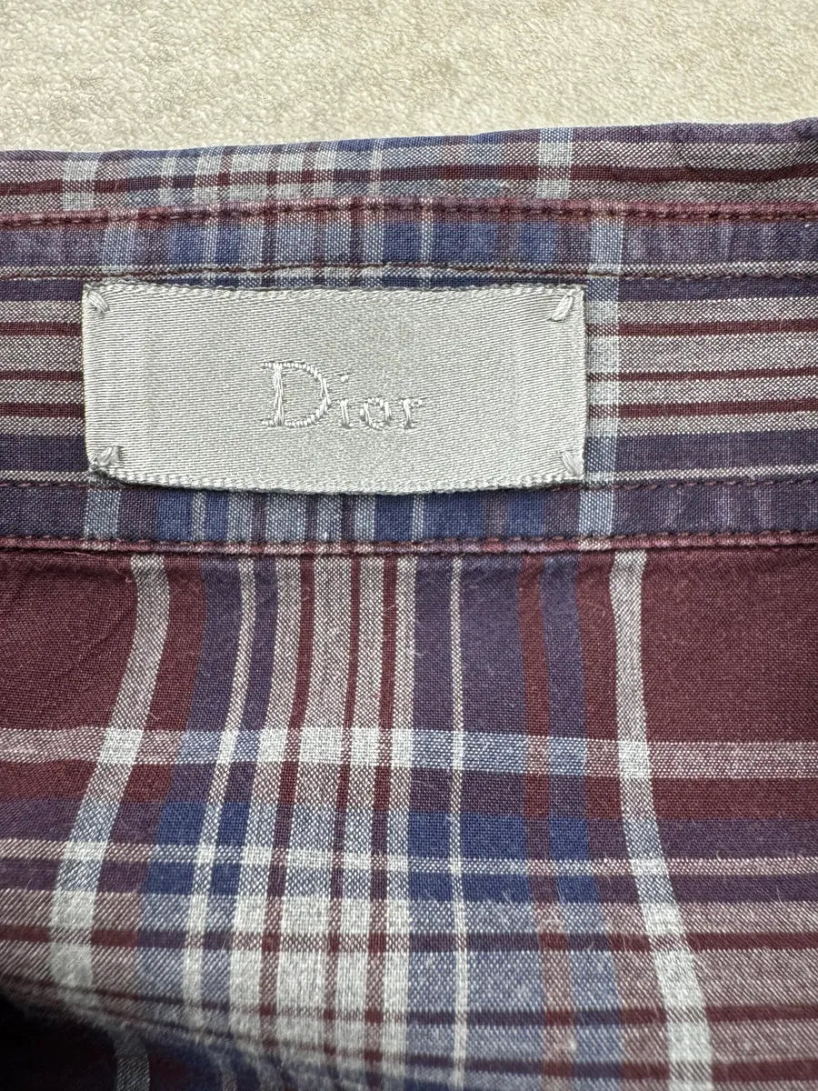 SS2009 Dior Homme Burgundy & Navy Plaid Bee Embroidered Shirt by Kris Van Assche lBanEYtb 10