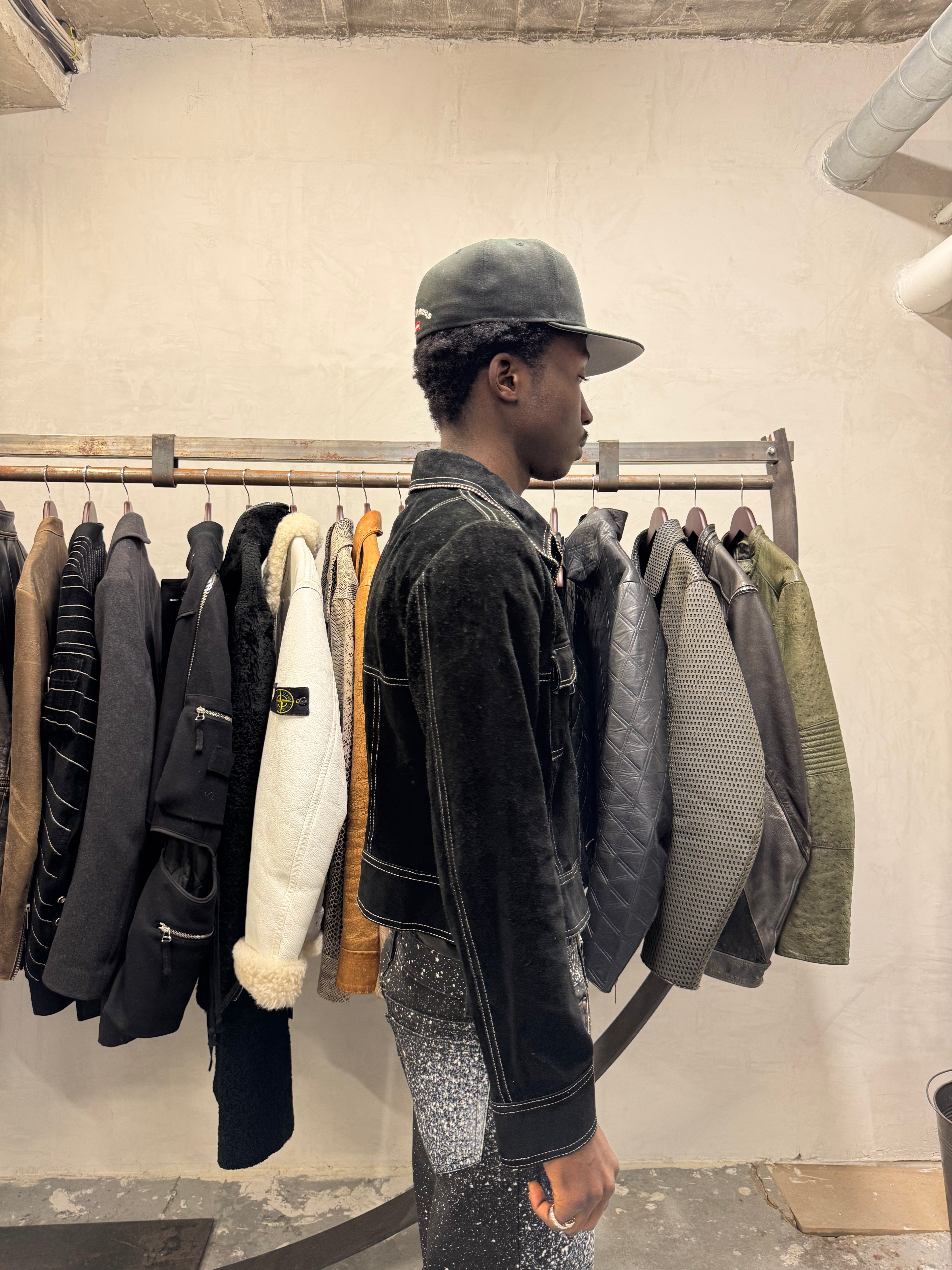 2000s Armani Black Suede Embellished Suede Leather Jacket