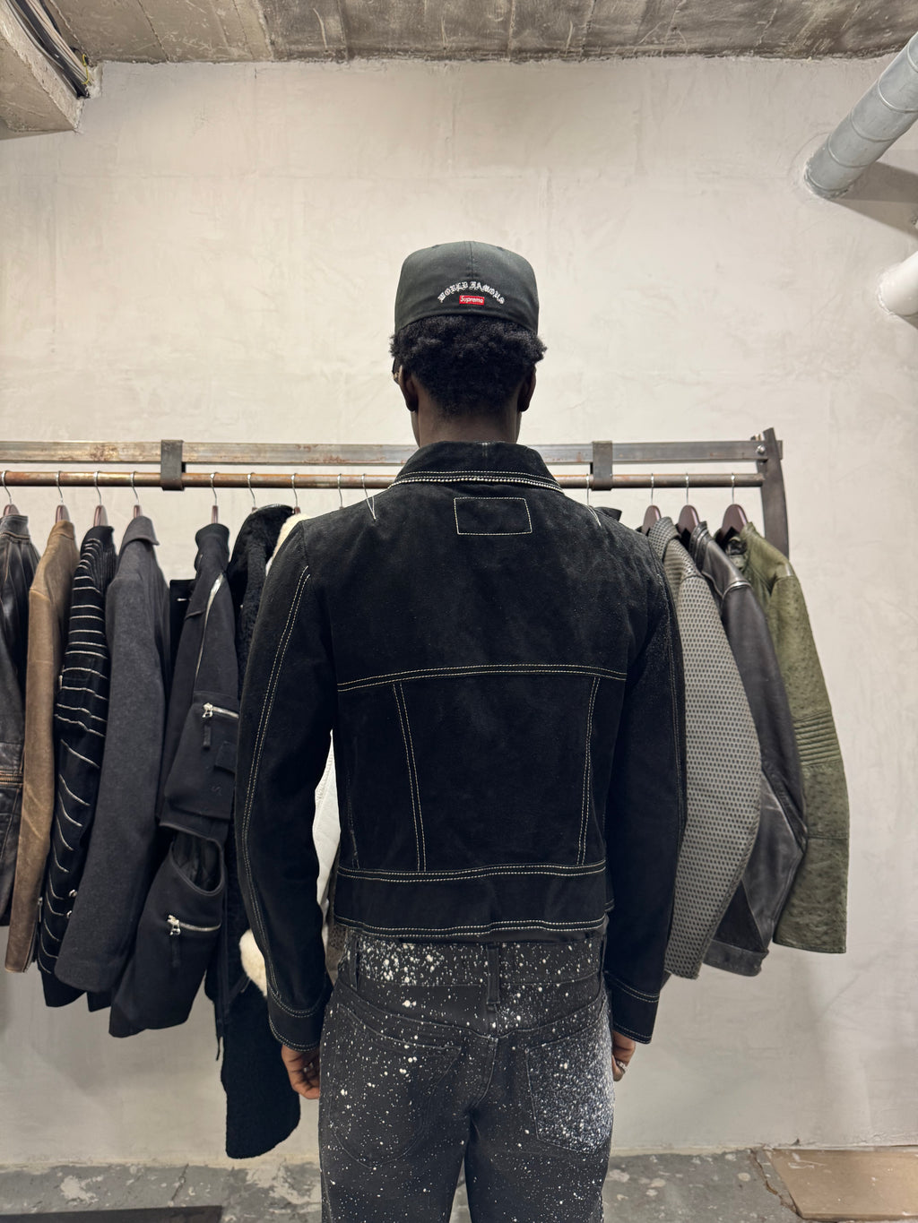 2000s Armani Black Suede Embellished Suede Leather Jacket