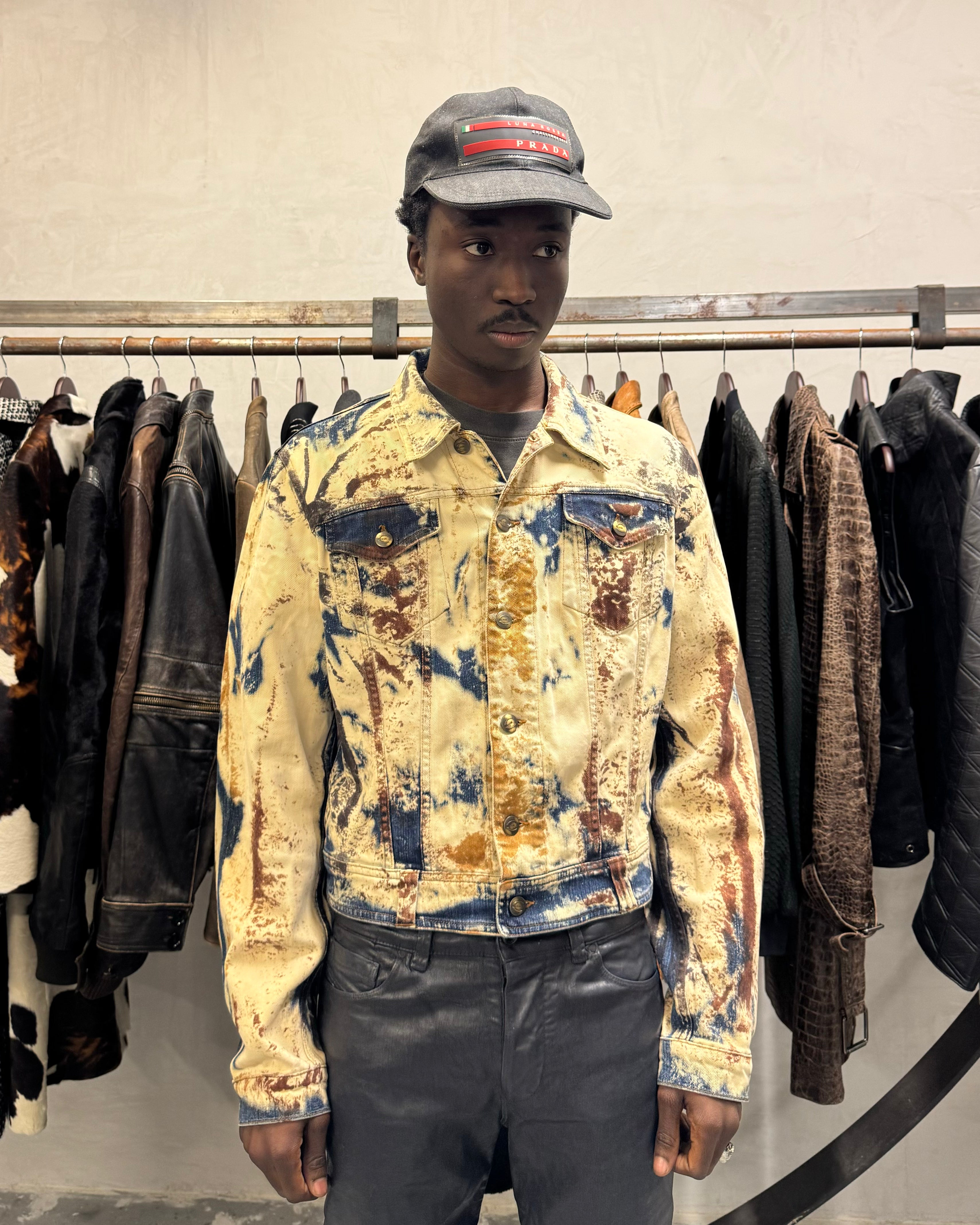 2000s Cavalli World Rust Eroded Denim Jacket