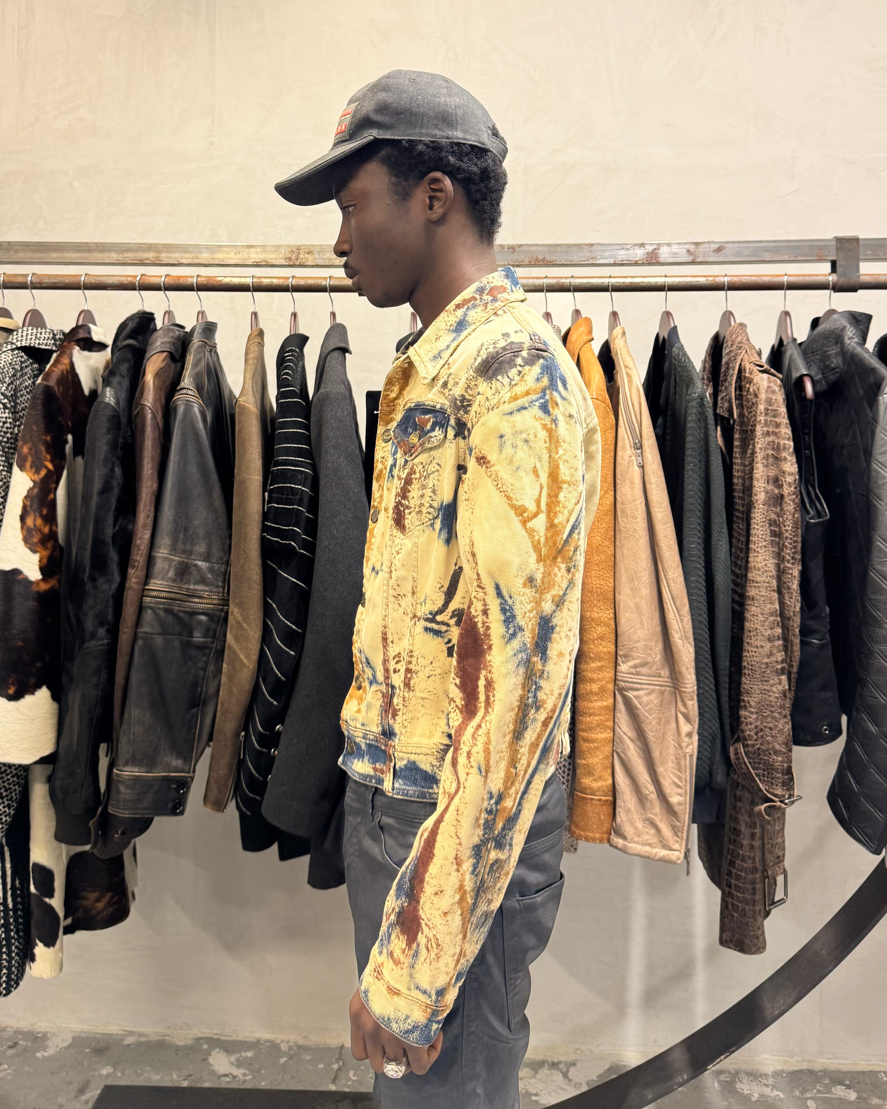 2000s Cavalli World Rust Eroded Denim Jacket