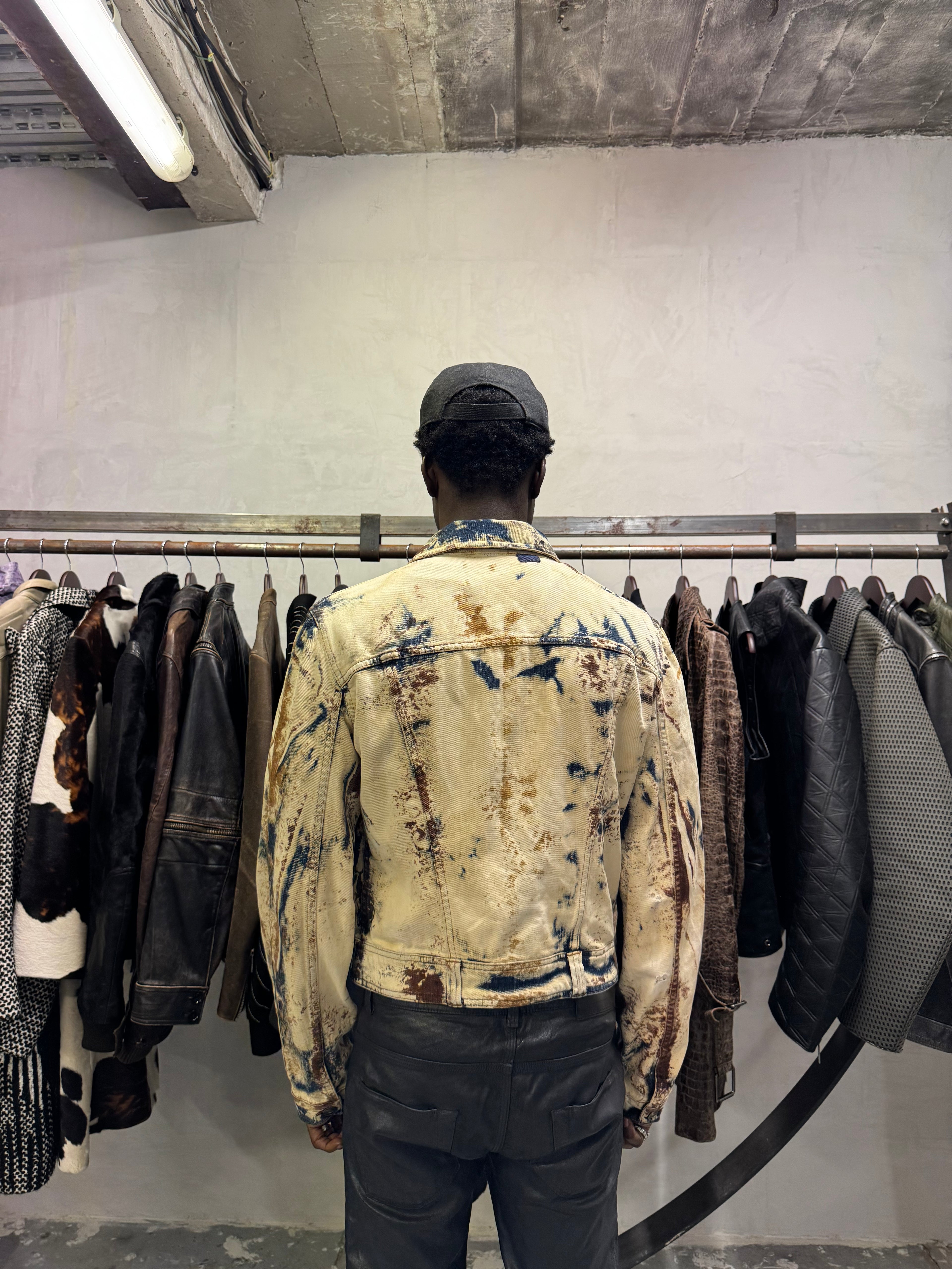 2000s Cavalli World Rust Eroded Denim Jacket