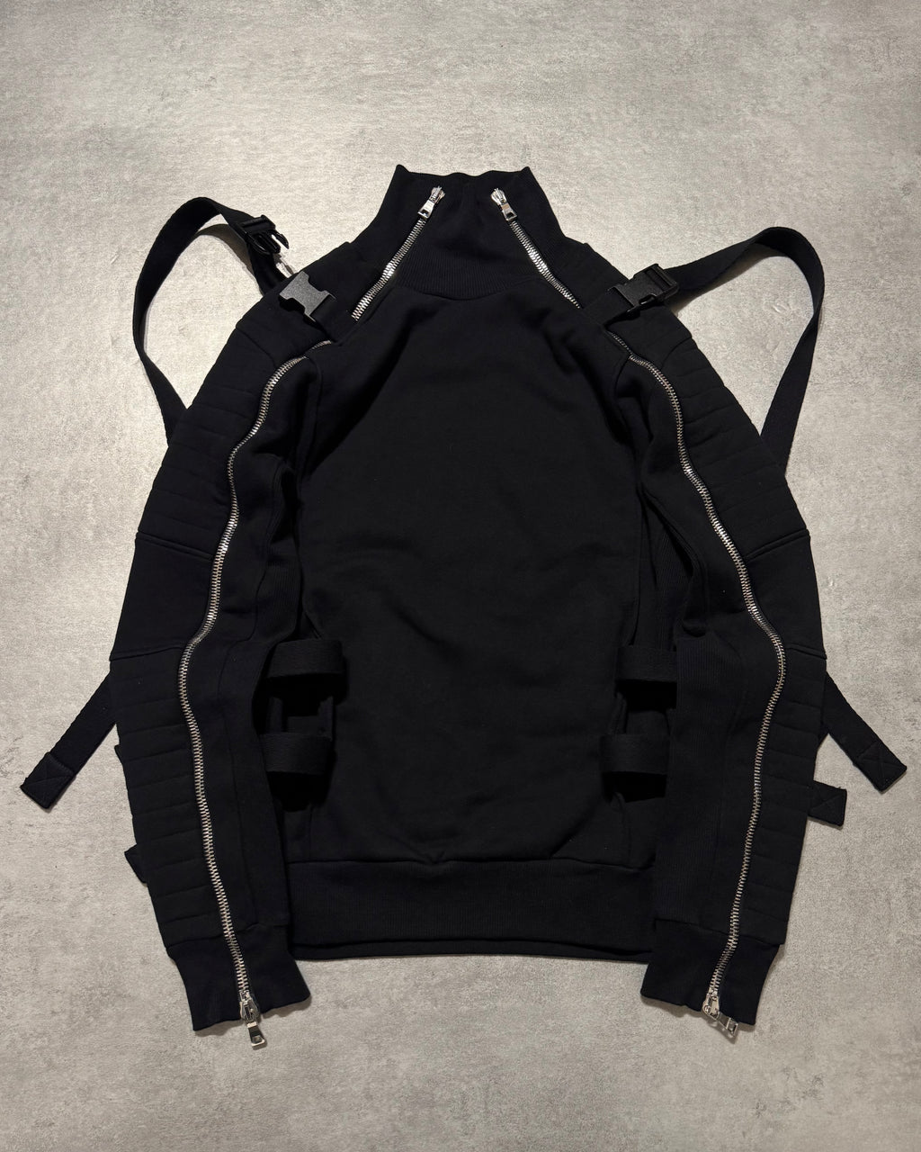 2000s Balmain Utility Arm Zippers Black Sweater (M)
