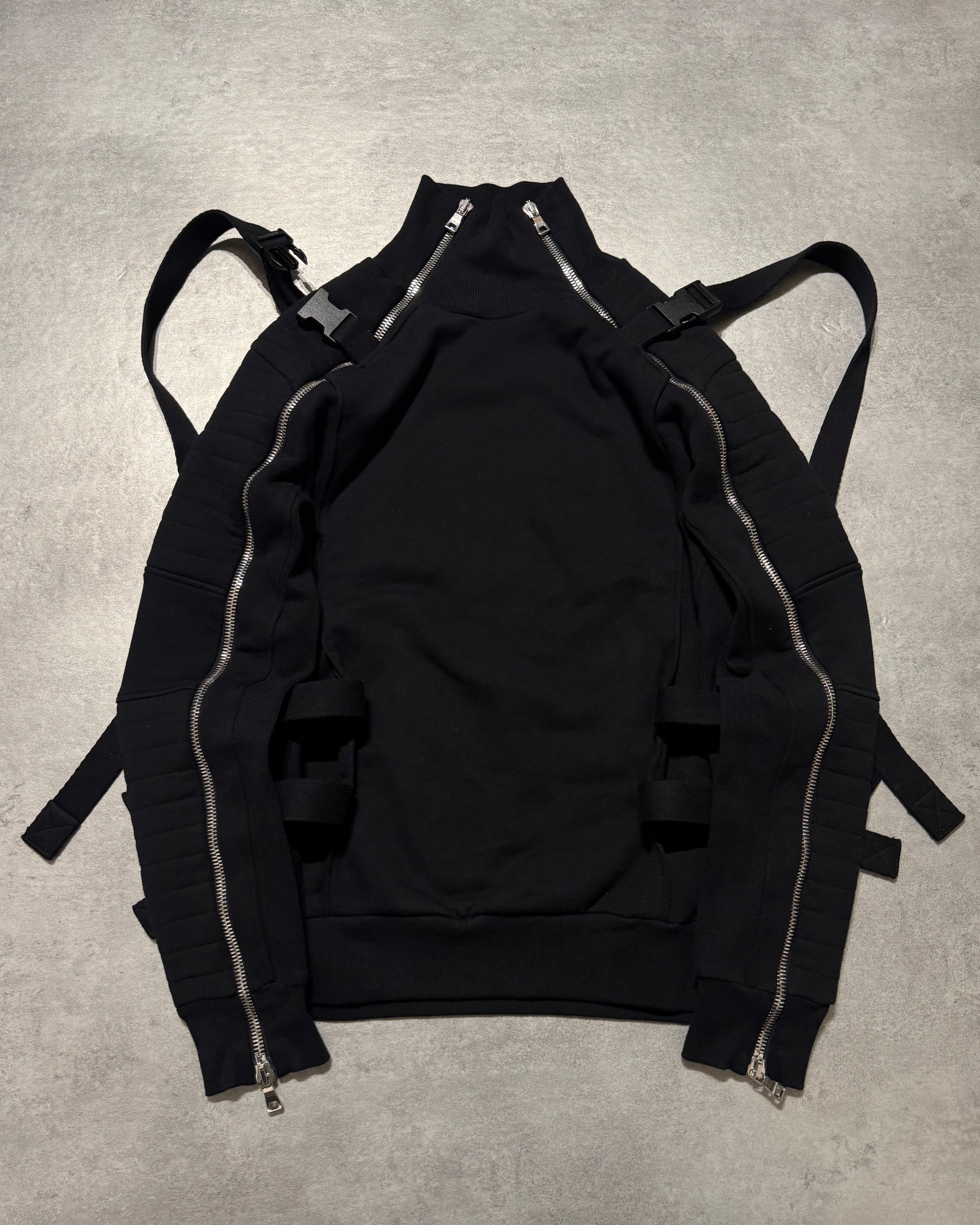 2000s Balmain Utility Arm Zippers Black Sweater (M)