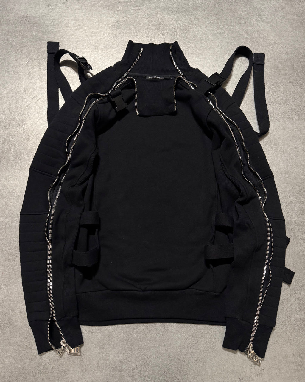 2000s Balmain Utility Arm Zippers Black Sweater (M)