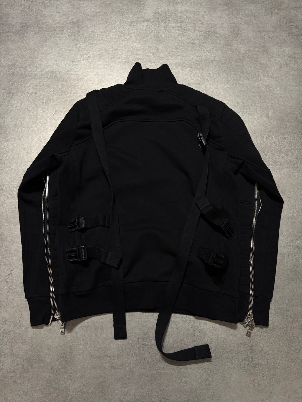 2000s Balmain Utility Arm Zippers Black Sweater (M)