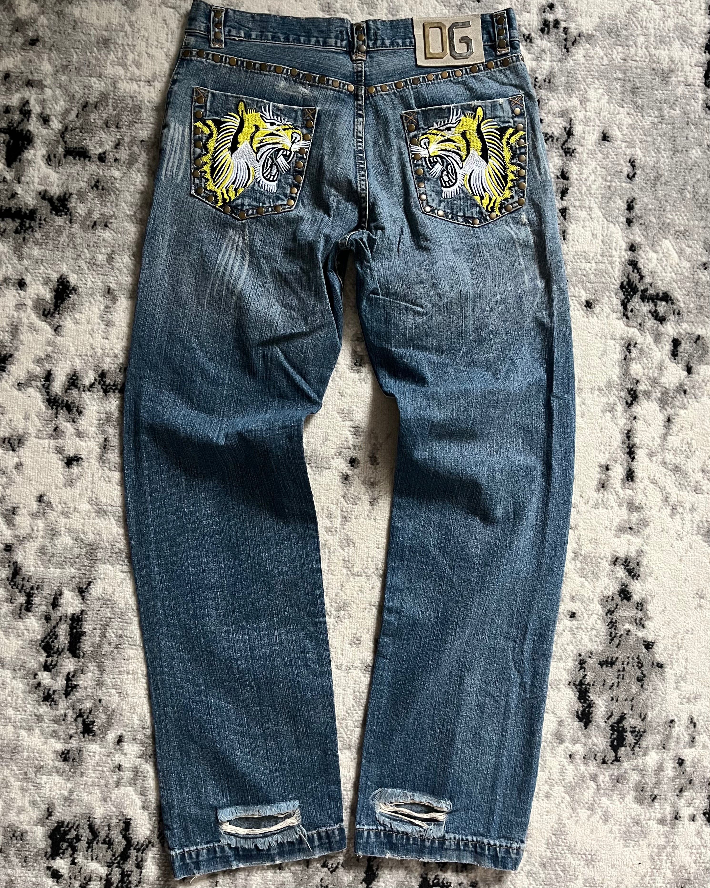 SS2005 ドルチェ＆ガッバーナ タイガー ディストレスト ジーンズ (L)