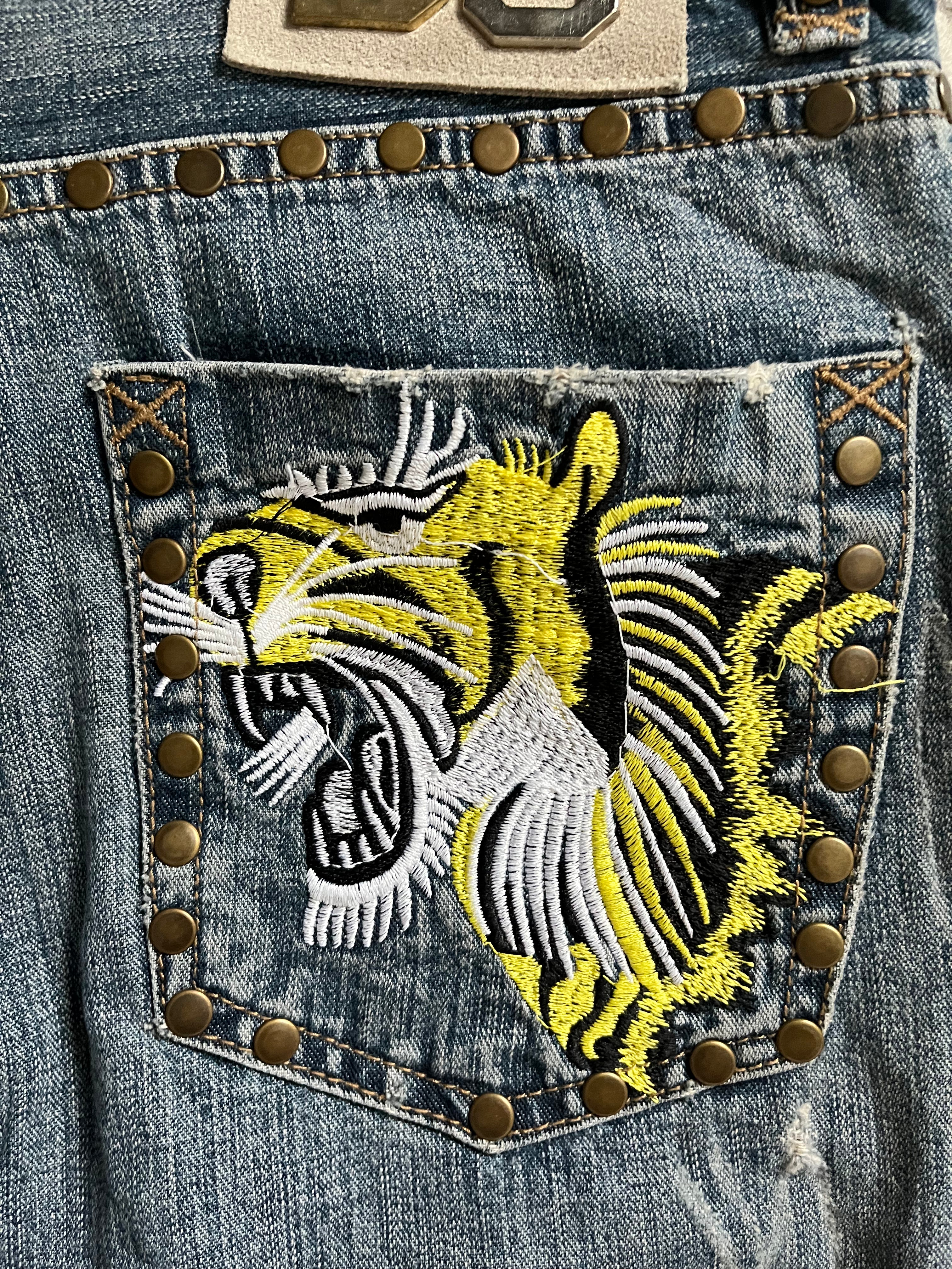 SS2005 ドルチェ＆ガッバーナ タイガー ディストレスト ジーンズ (L)