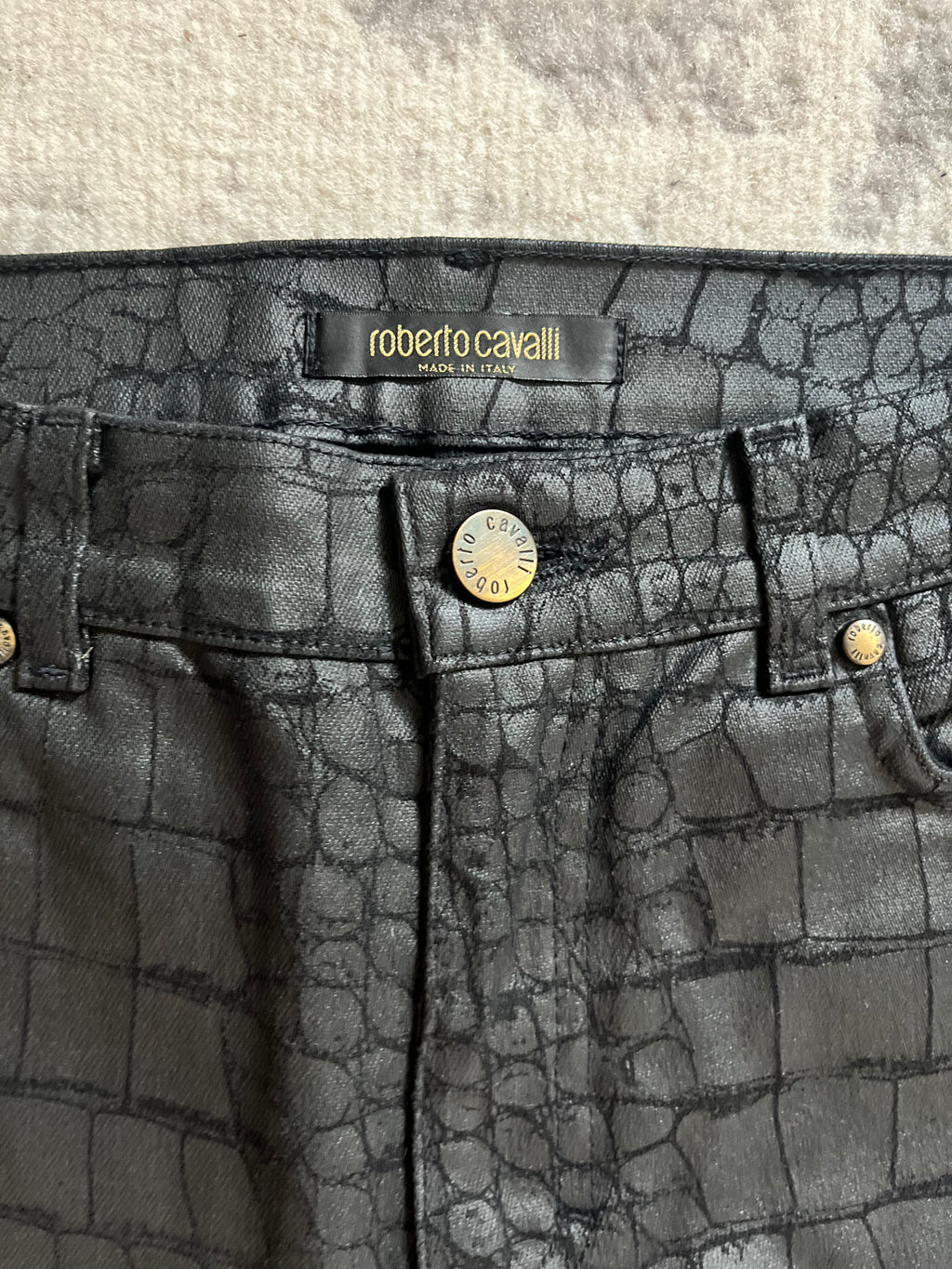 Roberto Cavalli クロコダイルスキンエフェクトオブスキュアパンツ (XS/S)