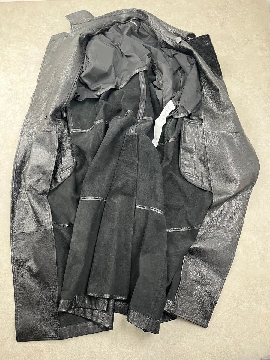 AW2022 Emporio Armani Black Leather Double-Breasted Trench Coat DwOZxBUk 9