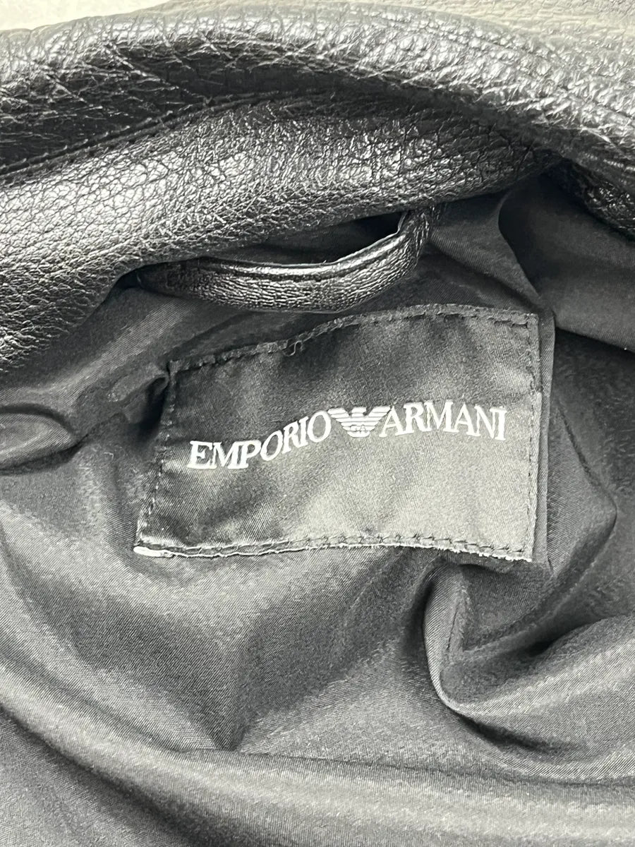AW2022 Emporio Armani Black Leather Double-Breasted Trench Coat DwOZxBUk 12
