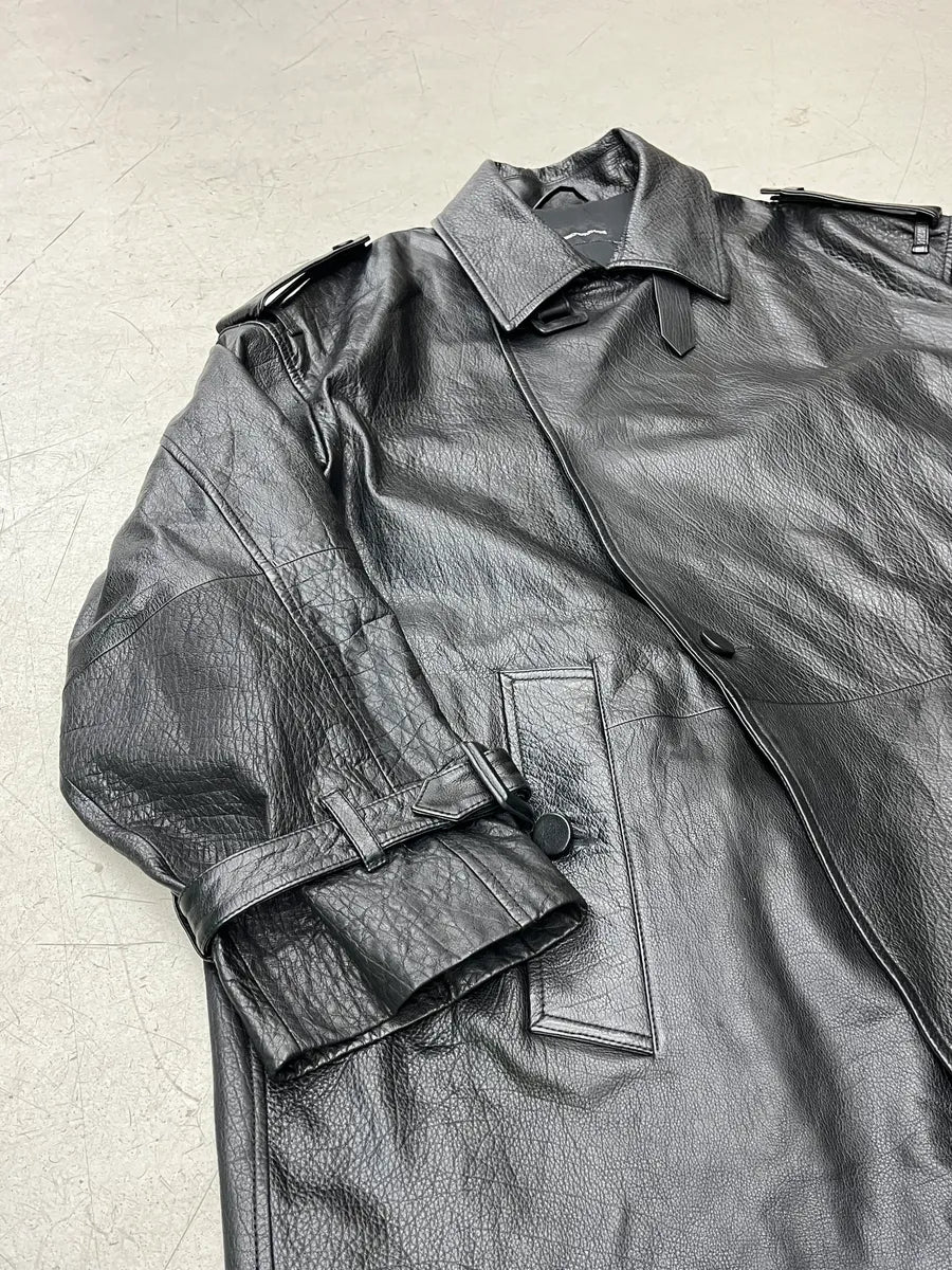AW2022 Emporio Armani Black Leather Double-Breasted Trench Coat DwOZxBUk 5