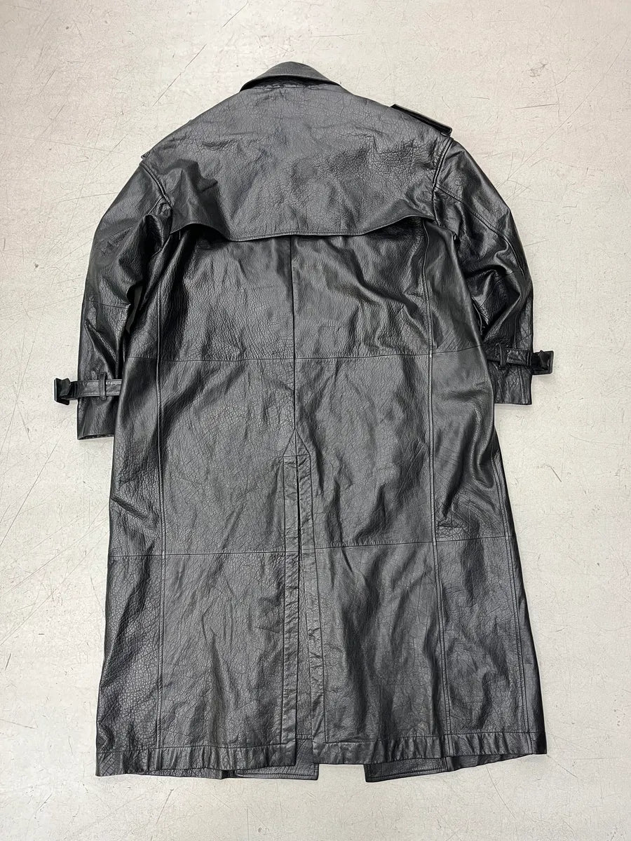 AW2022 Emporio Armani Black Leather Double-Breasted Trench Coat DwOZxBUk 4
