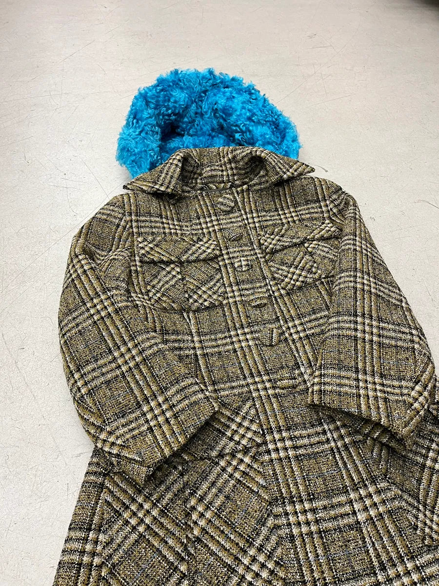 AW2016 Prada Olive Wool Tartan Plaid Hooded Long Coat DvhlENFq 7