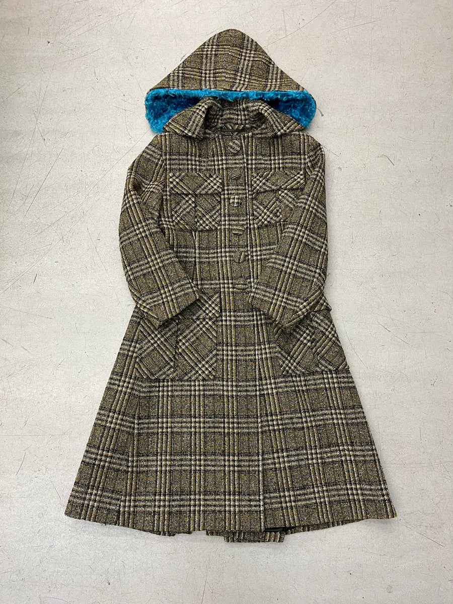 AW2016 Prada Olive Wool Tartan Plaid Hooded Long Coat DvhlENFq 0