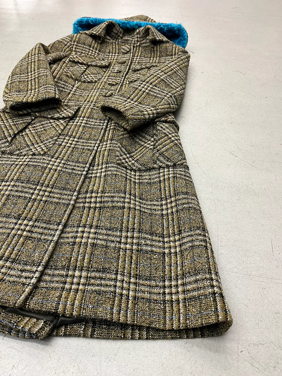 AW2016 Prada Olive Wool Tartan Plaid Hooded Long Coat DvhlENFq 5
